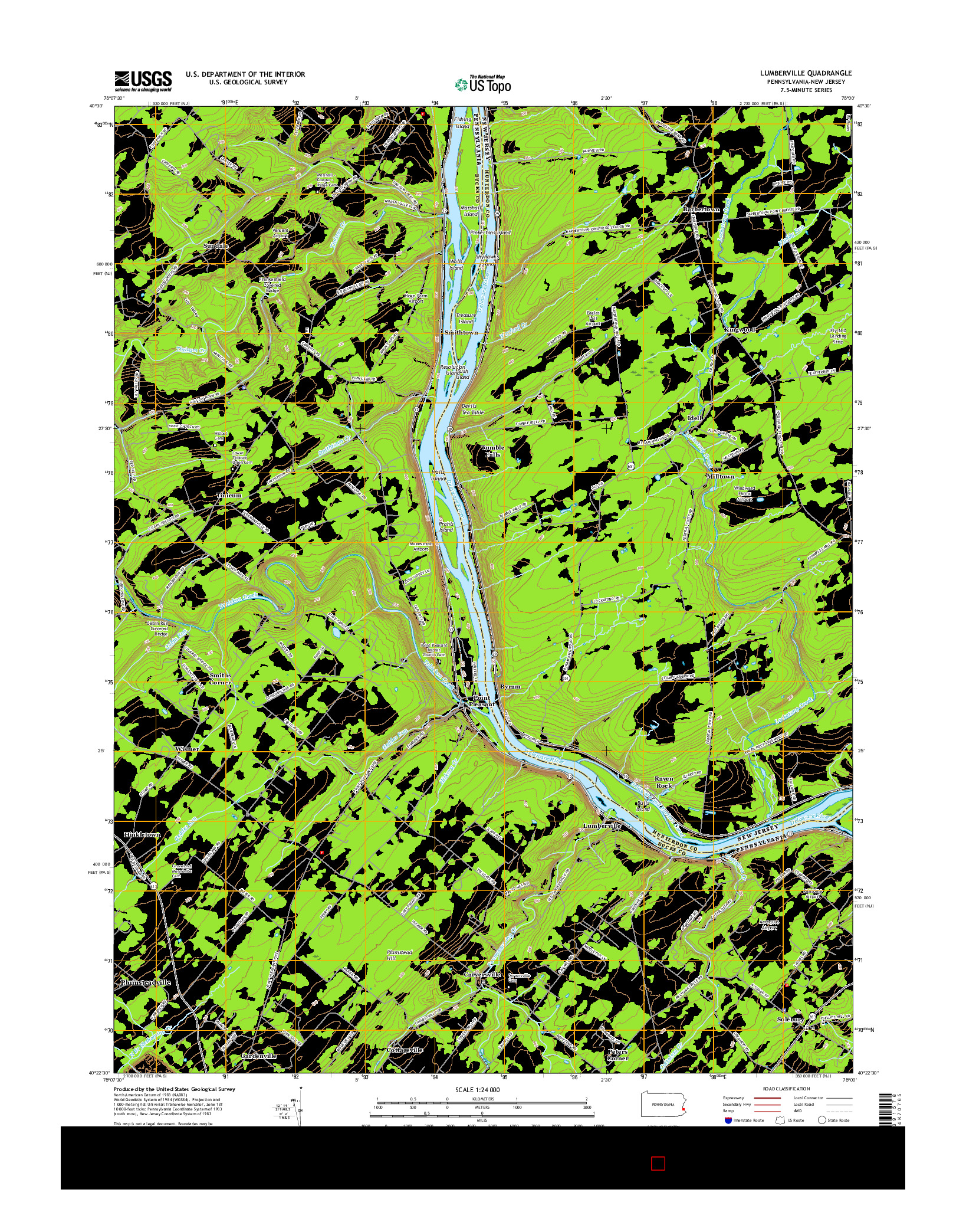 USGS US TOPO 7.5-MINUTE MAP FOR LUMBERVILLE, PA-NJ 2016