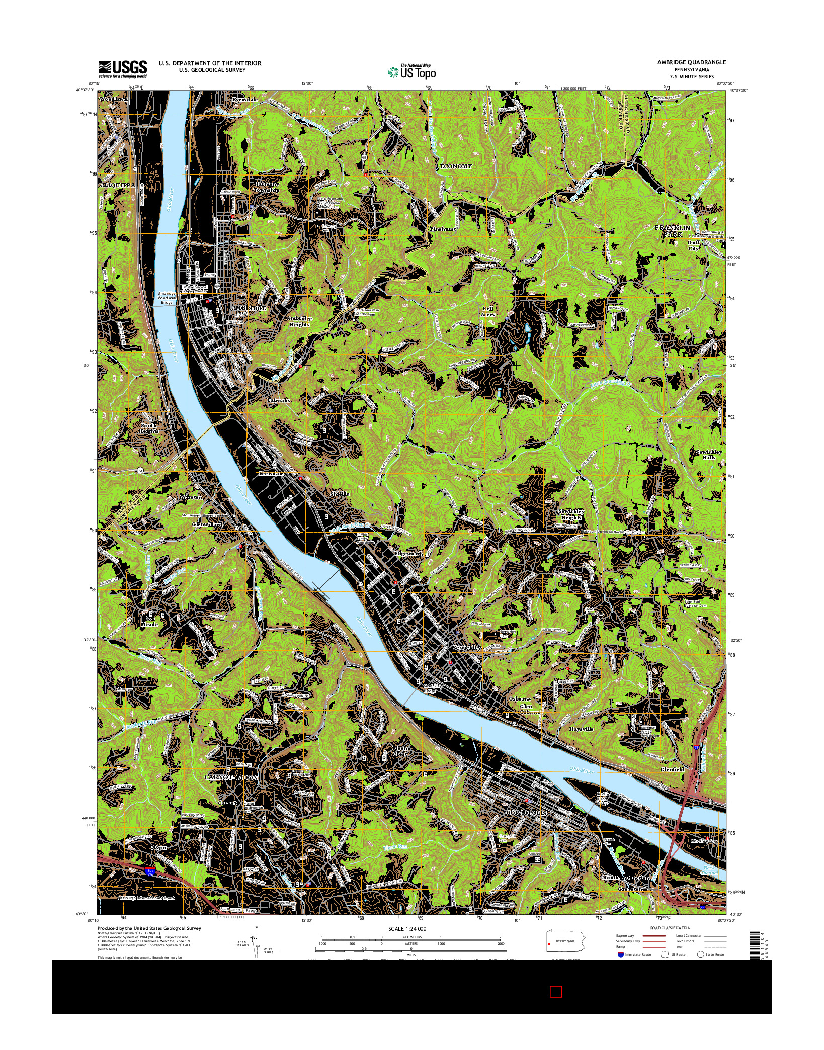 USGS US TOPO 7.5-MINUTE MAP FOR AMBRIDGE, PA 2016