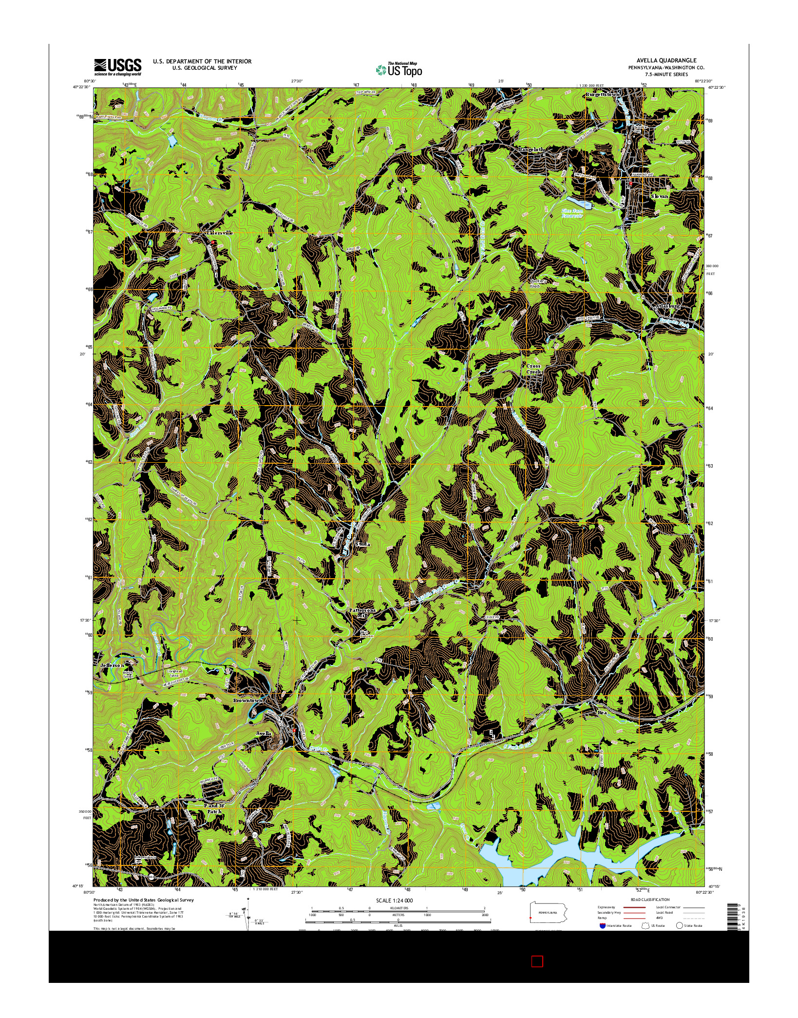 USGS US TOPO 7.5-MINUTE MAP FOR AVELLA, PA 2016