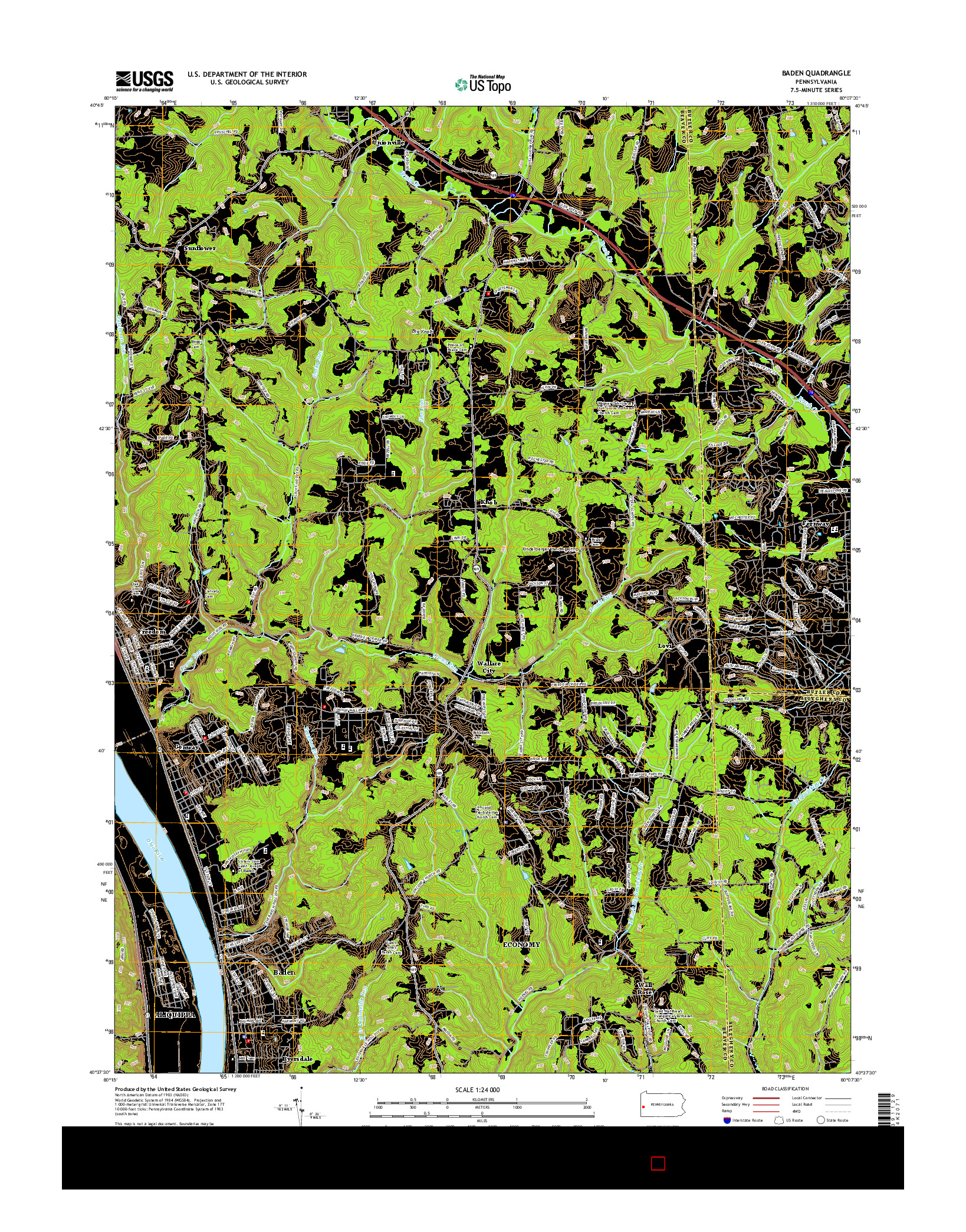 USGS US TOPO 7.5-MINUTE MAP FOR BADEN, PA 2016