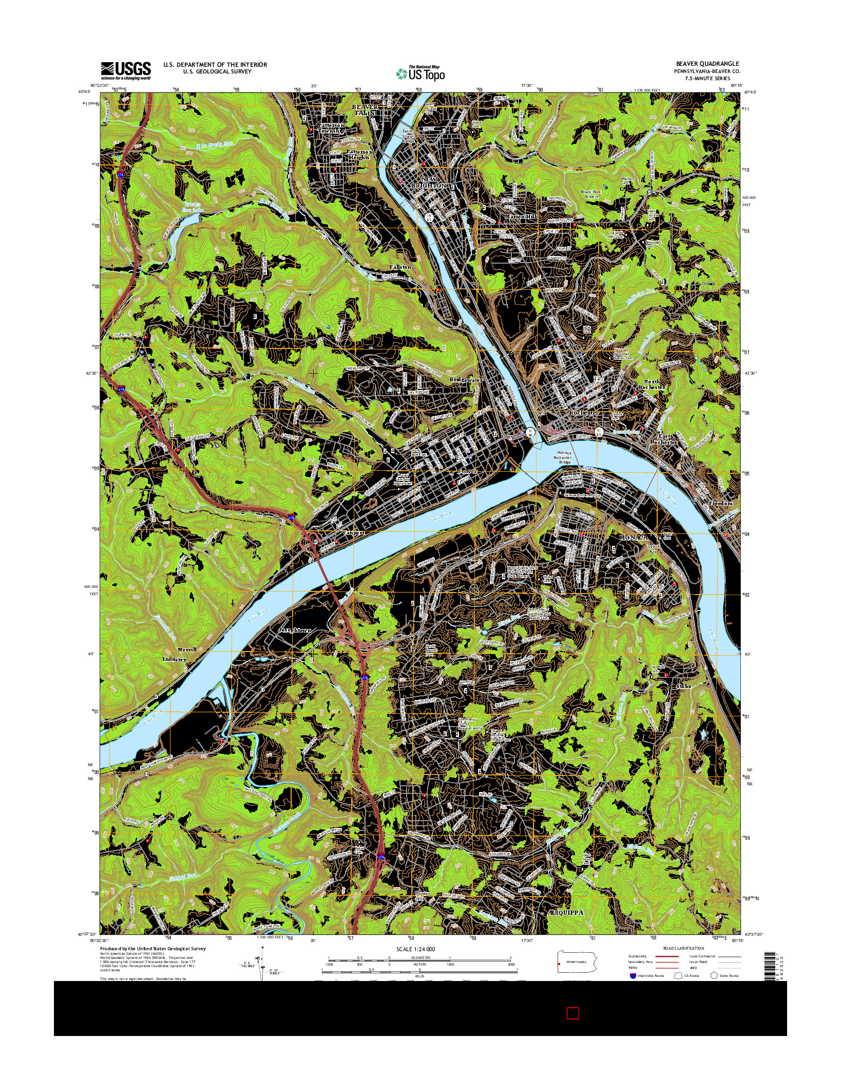 USGS US TOPO 7.5-MINUTE MAP FOR BEAVER, PA 2016