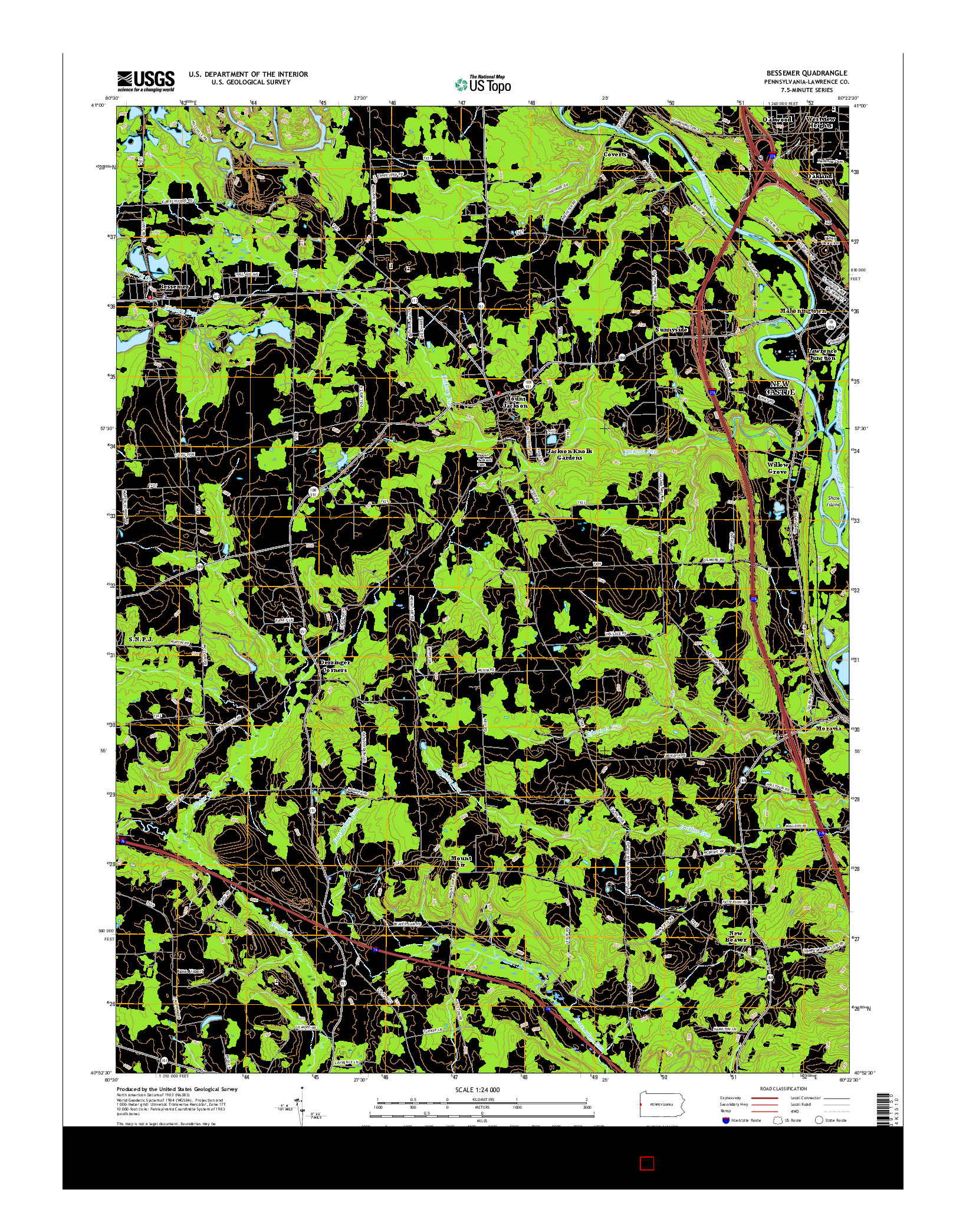 USGS US TOPO 7.5-MINUTE MAP FOR BESSEMER, PA 2016