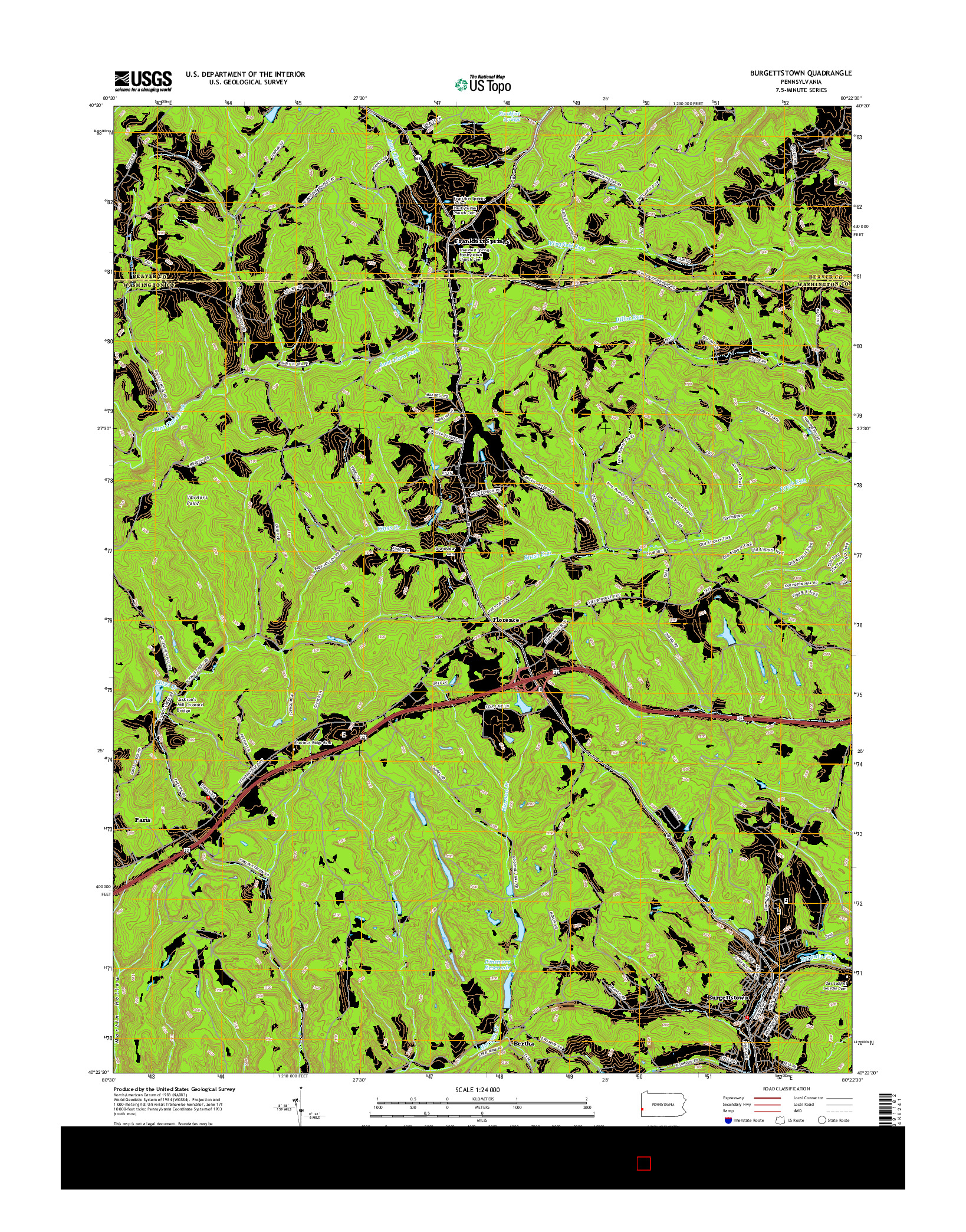 USGS US TOPO 7.5-MINUTE MAP FOR BURGETTSTOWN, PA 2016