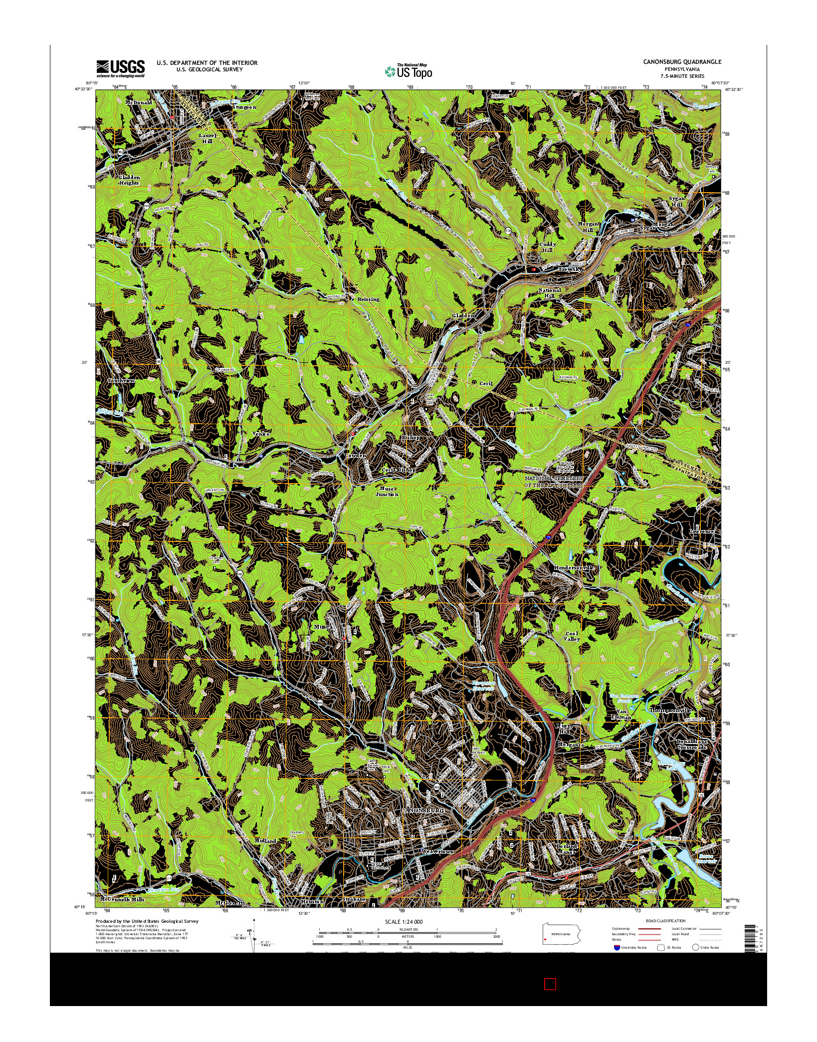 USGS US TOPO 7.5-MINUTE MAP FOR CANONSBURG, PA 2016