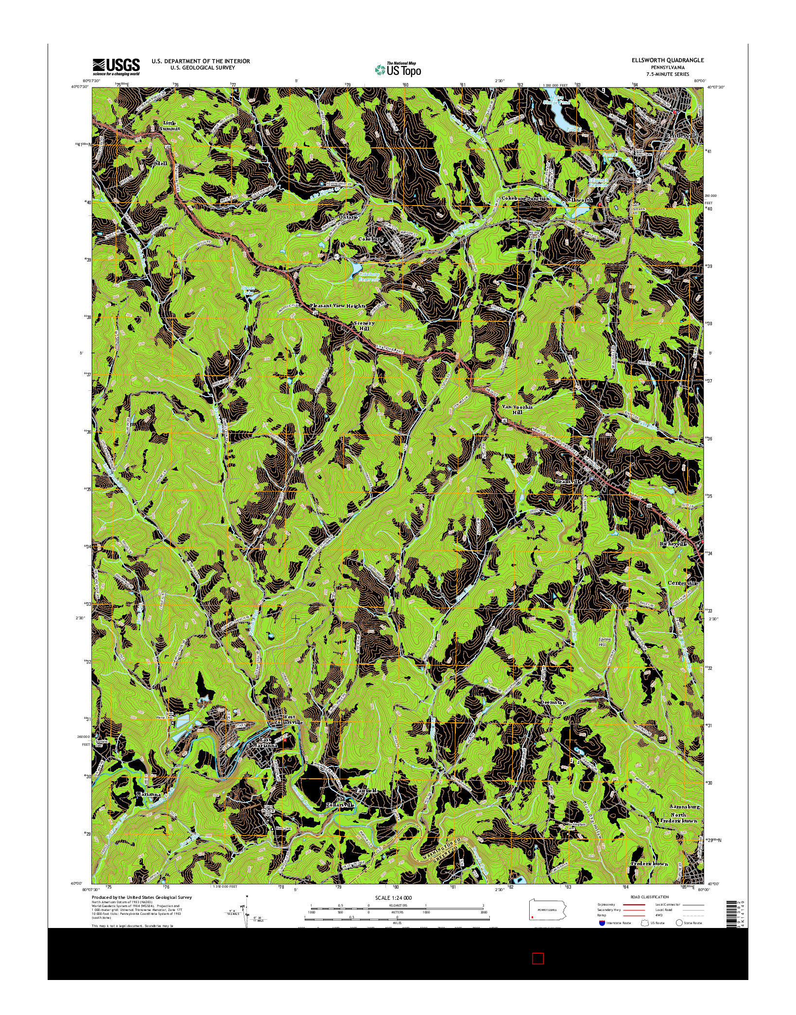 USGS US TOPO 7.5-MINUTE MAP FOR ELLSWORTH, PA 2016