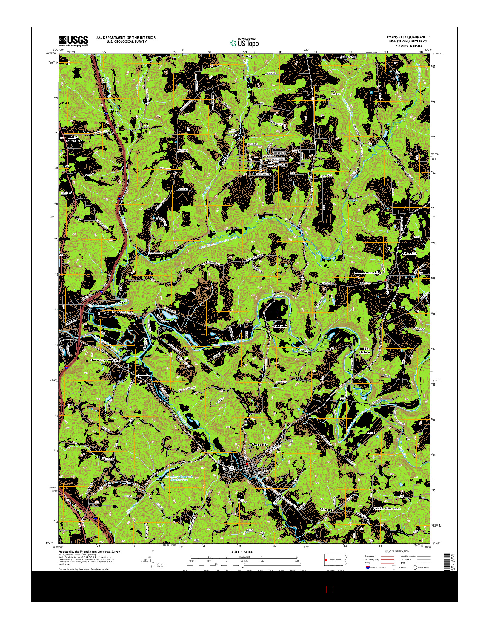 USGS US TOPO 7.5-MINUTE MAP FOR EVANS CITY, PA 2016