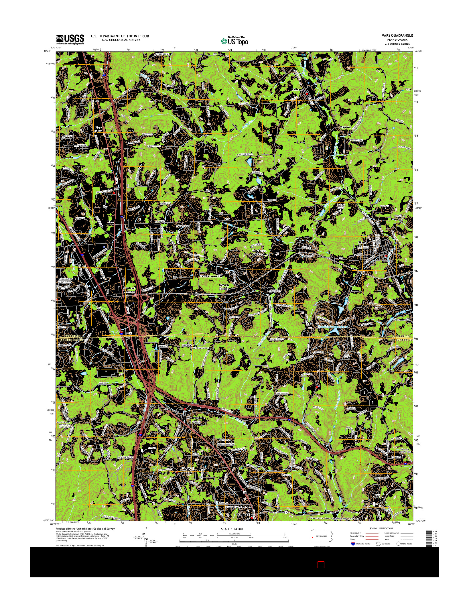 USGS US TOPO 7.5-MINUTE MAP FOR MARS, PA 2016