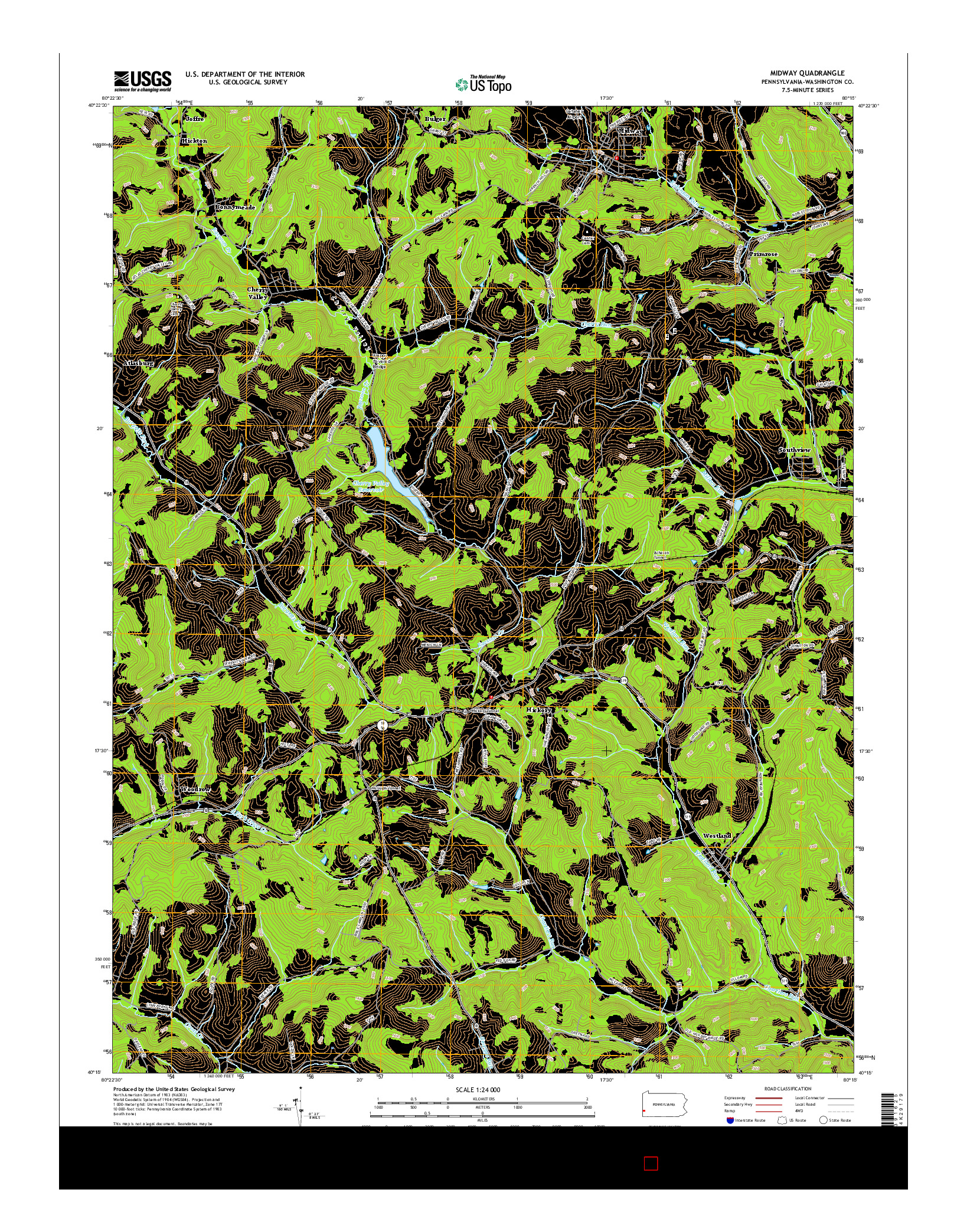 USGS US TOPO 7.5-MINUTE MAP FOR MIDWAY, PA 2016