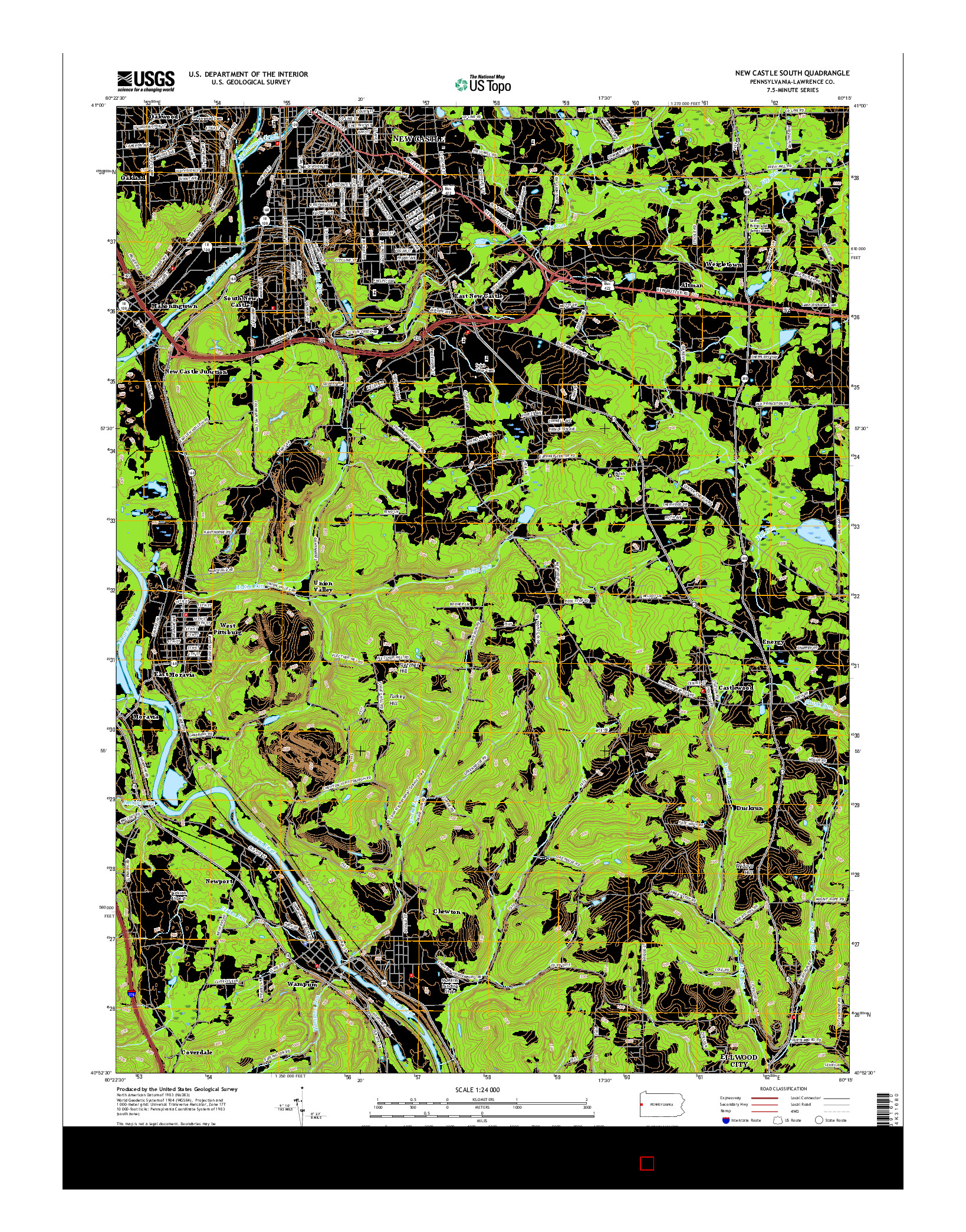 USGS US TOPO 7.5-MINUTE MAP FOR NEW CASTLE SOUTH, PA 2016