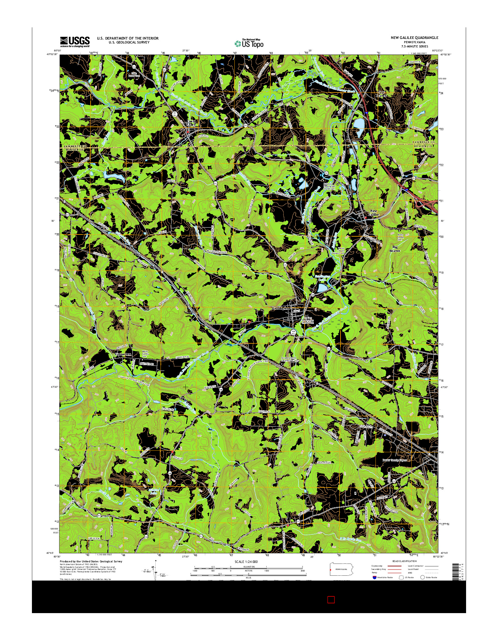USGS US TOPO 7.5-MINUTE MAP FOR NEW GALILEE, PA 2016