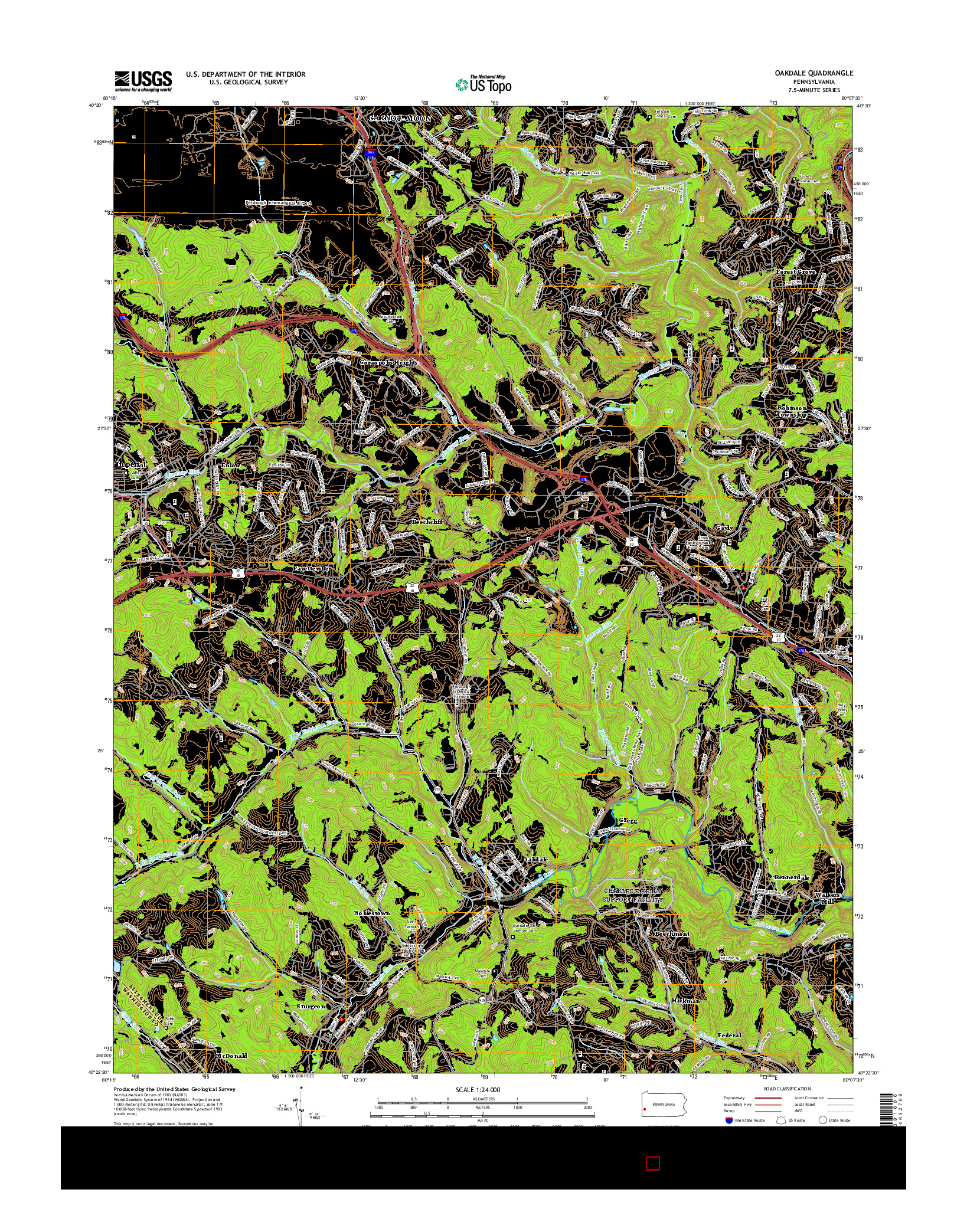 USGS US TOPO 7.5-MINUTE MAP FOR OAKDALE, PA 2016