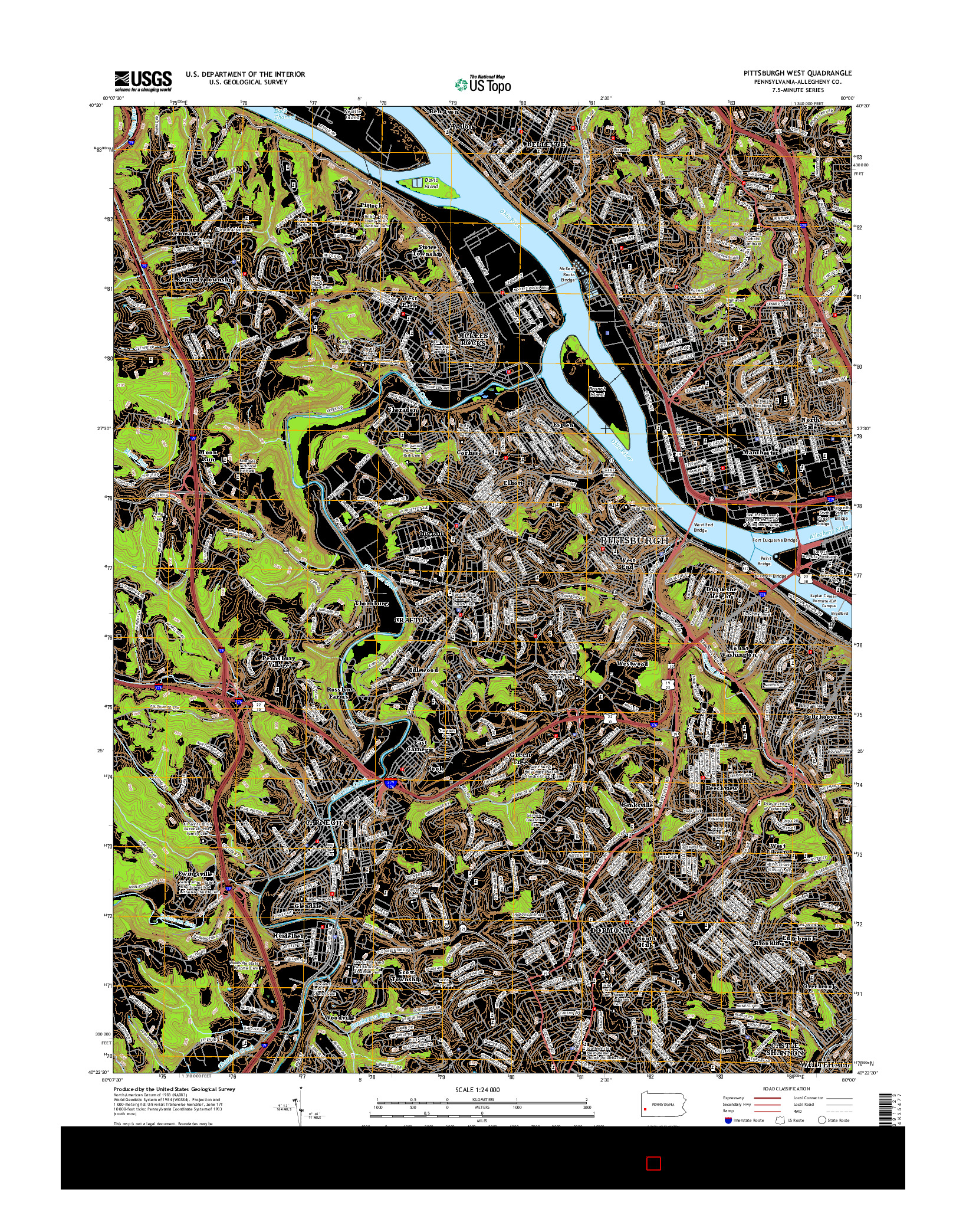 USGS US TOPO 7.5-MINUTE MAP FOR PITTSBURGH WEST, PA 2016