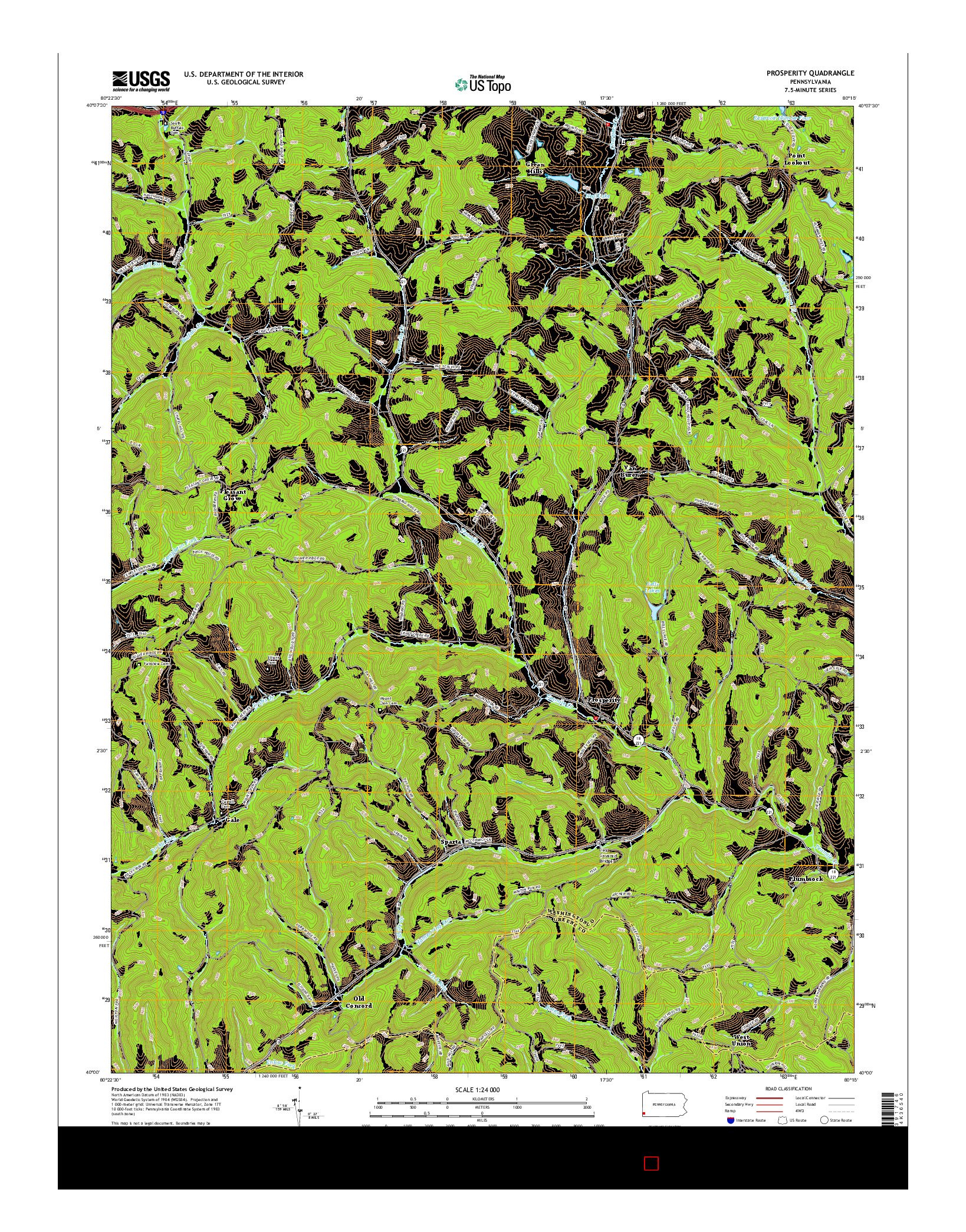 USGS US TOPO 7.5-MINUTE MAP FOR PROSPERITY, PA 2016