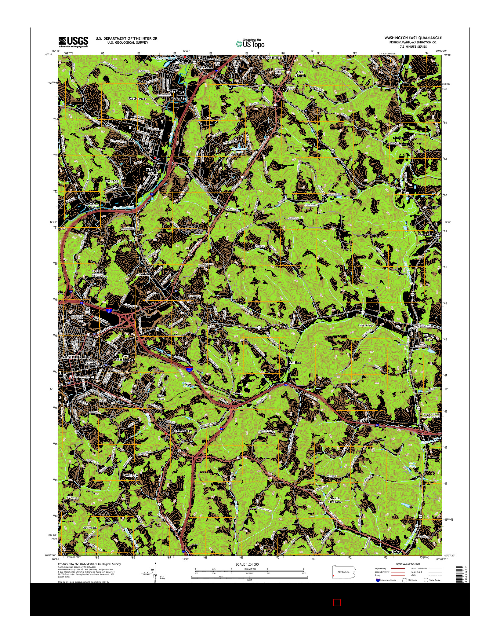 USGS US TOPO 7.5-MINUTE MAP FOR WASHINGTON EAST, PA 2016