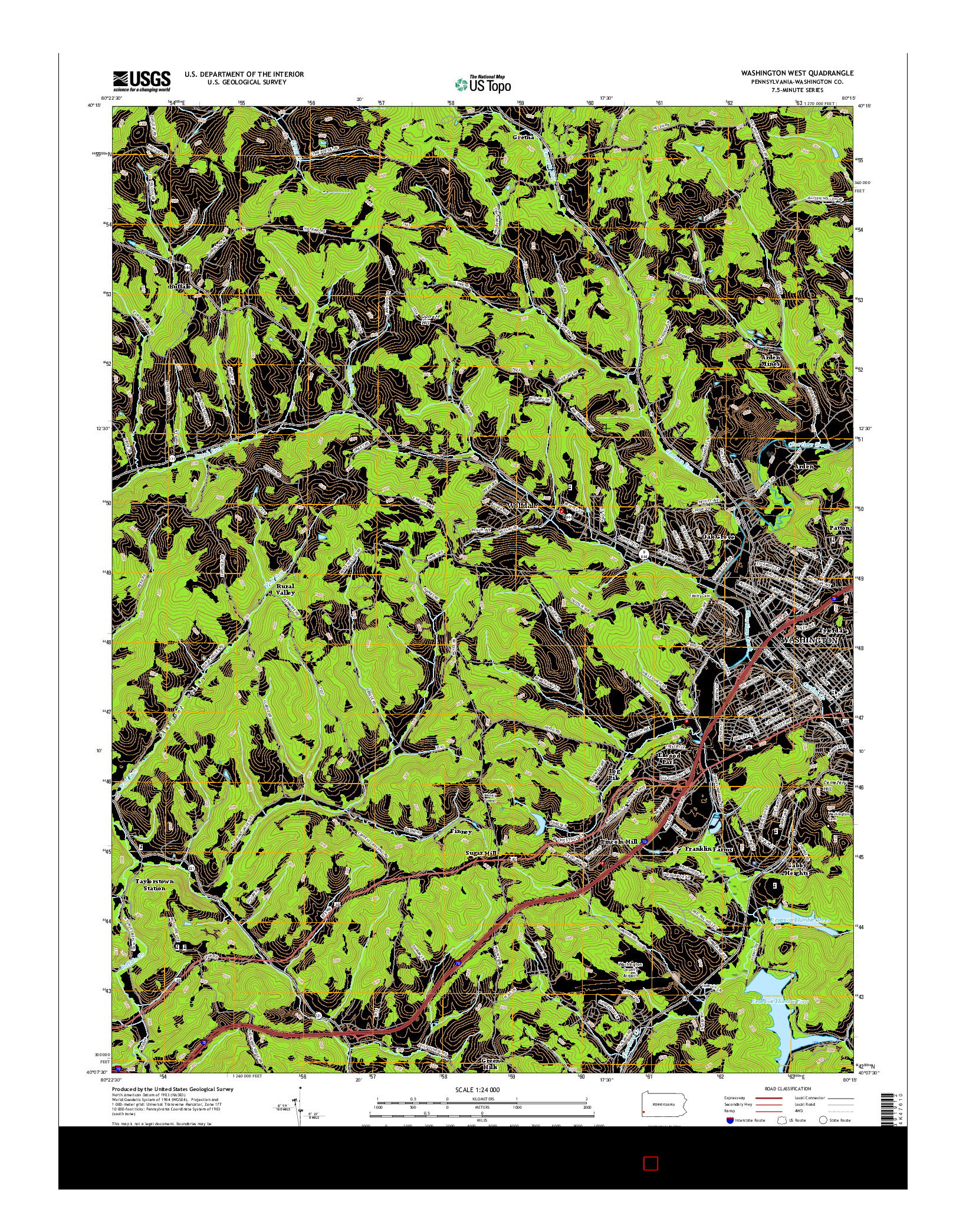 USGS US TOPO 7.5-MINUTE MAP FOR WASHINGTON WEST, PA 2016