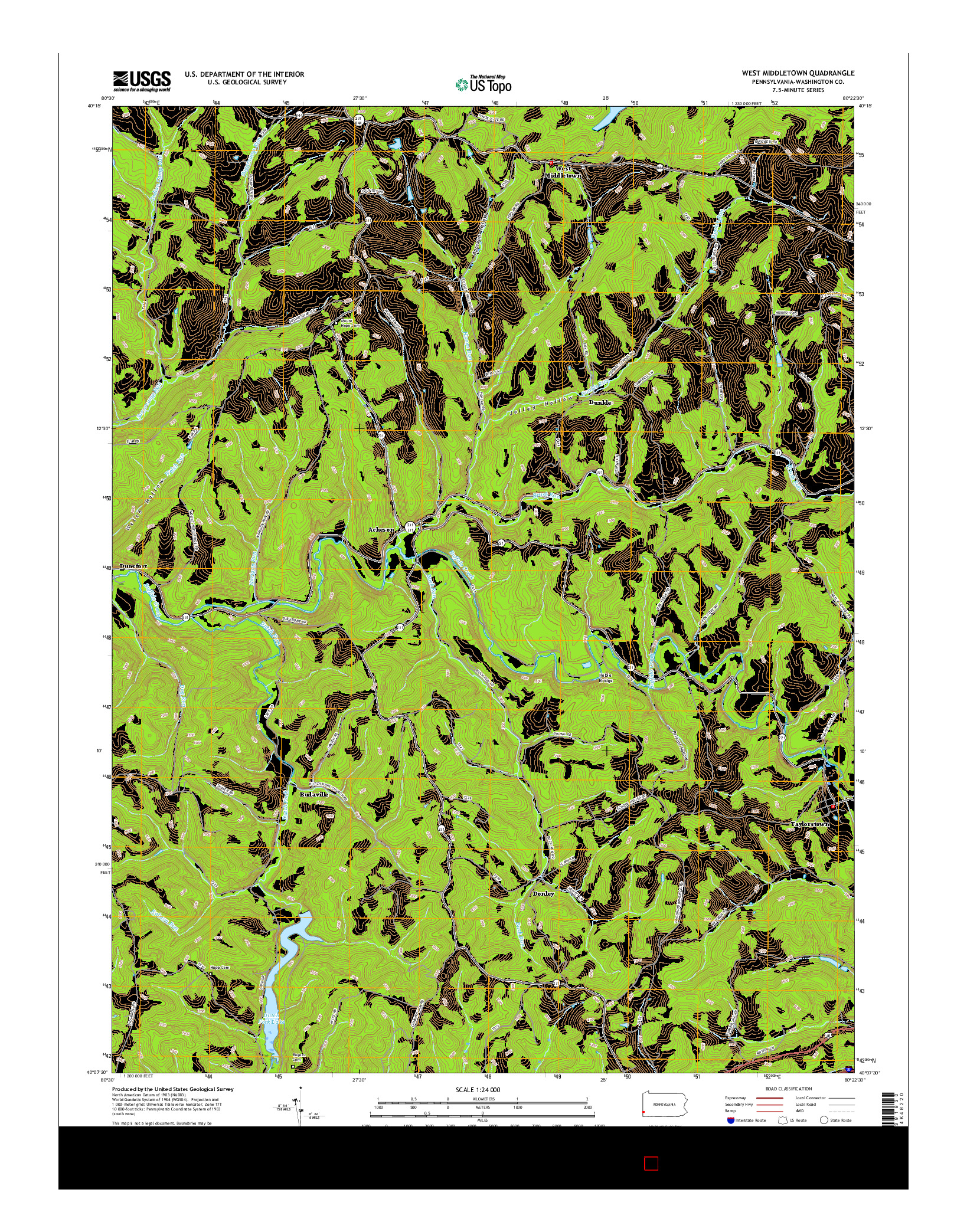 USGS US TOPO 7.5-MINUTE MAP FOR WEST MIDDLETOWN, PA 2016