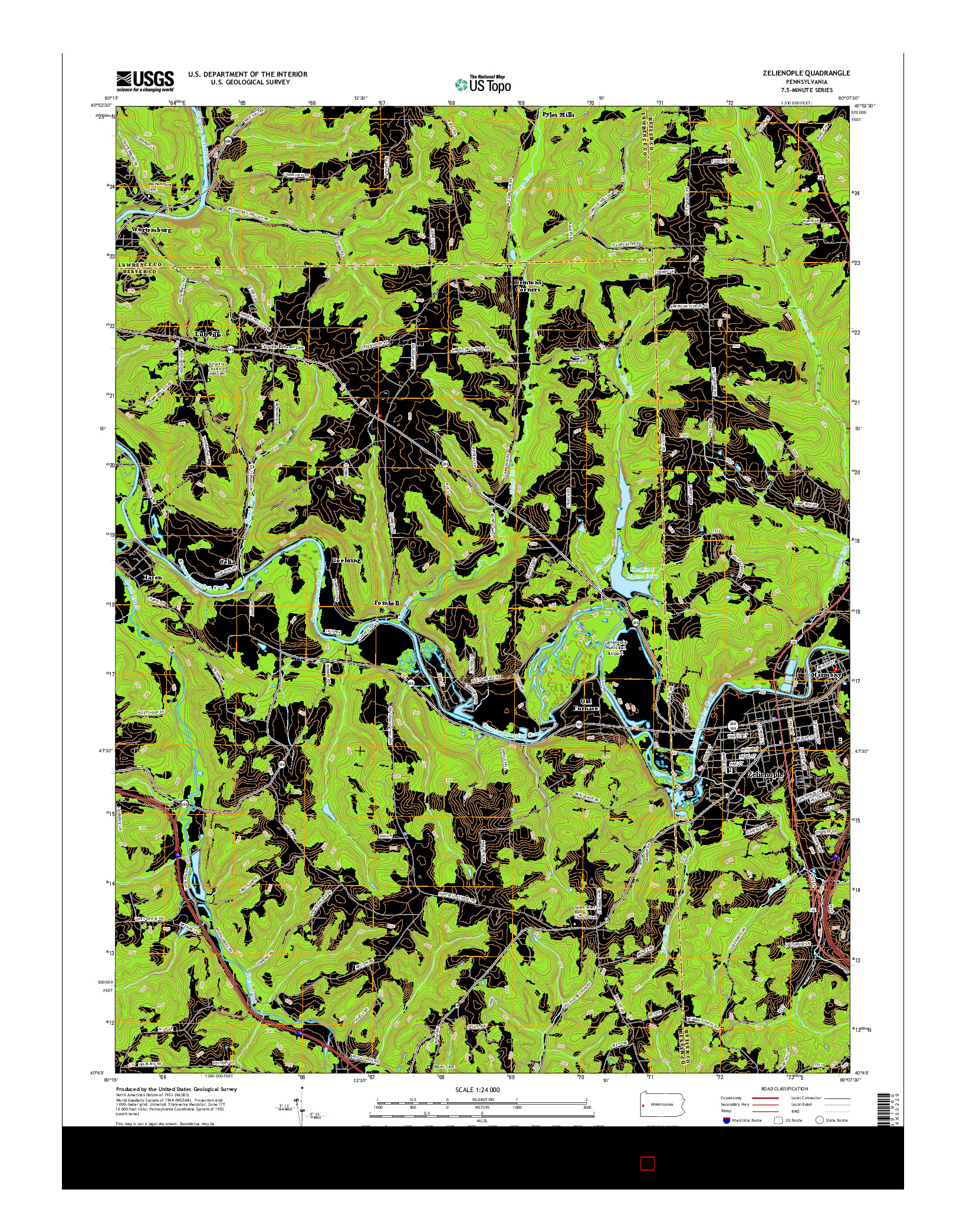 USGS US TOPO 7.5-MINUTE MAP FOR ZELIENOPLE, PA 2016