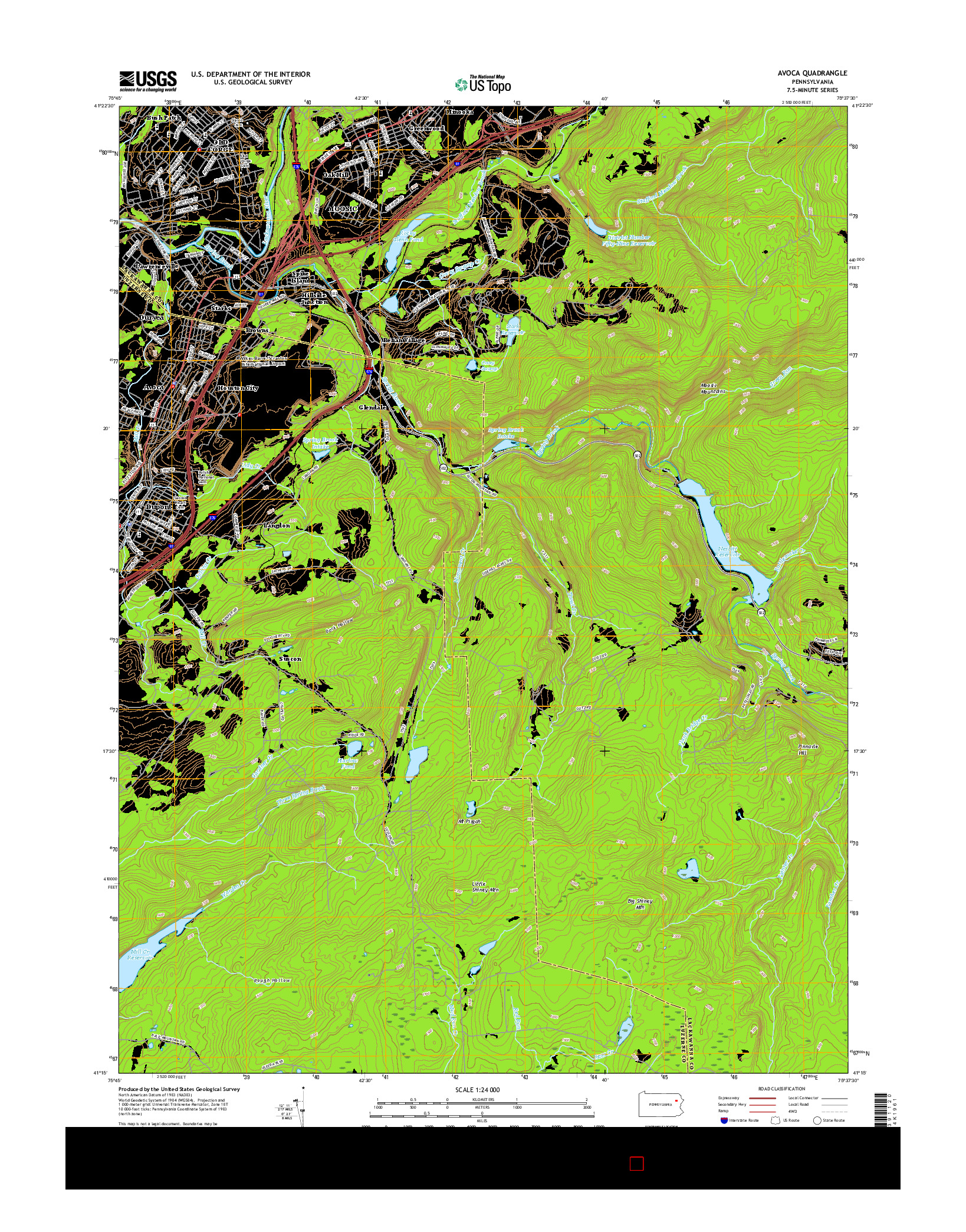 USGS US TOPO 7.5-MINUTE MAP FOR AVOCA, PA 2016