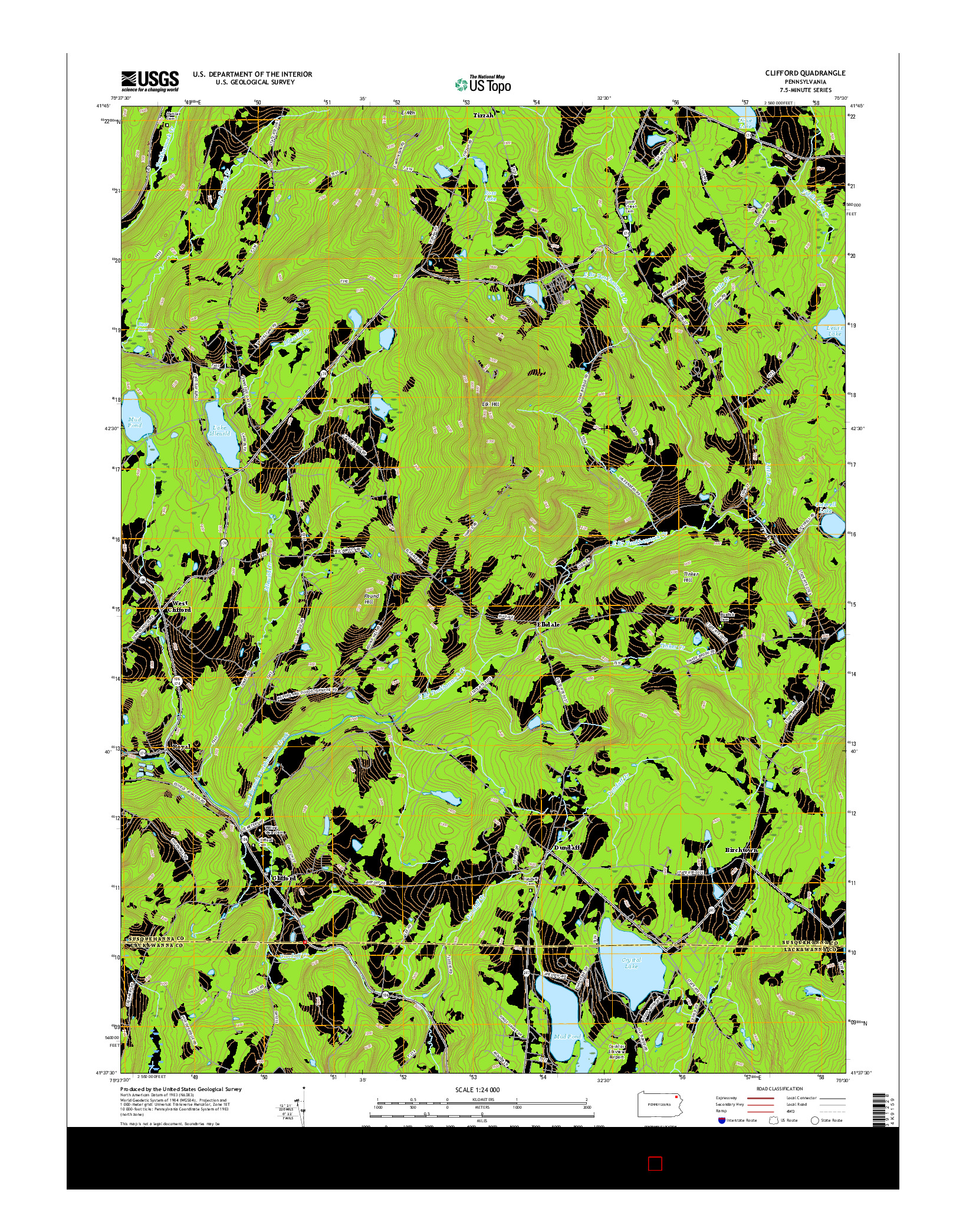 USGS US TOPO 7.5-MINUTE MAP FOR CLIFFORD, PA 2016