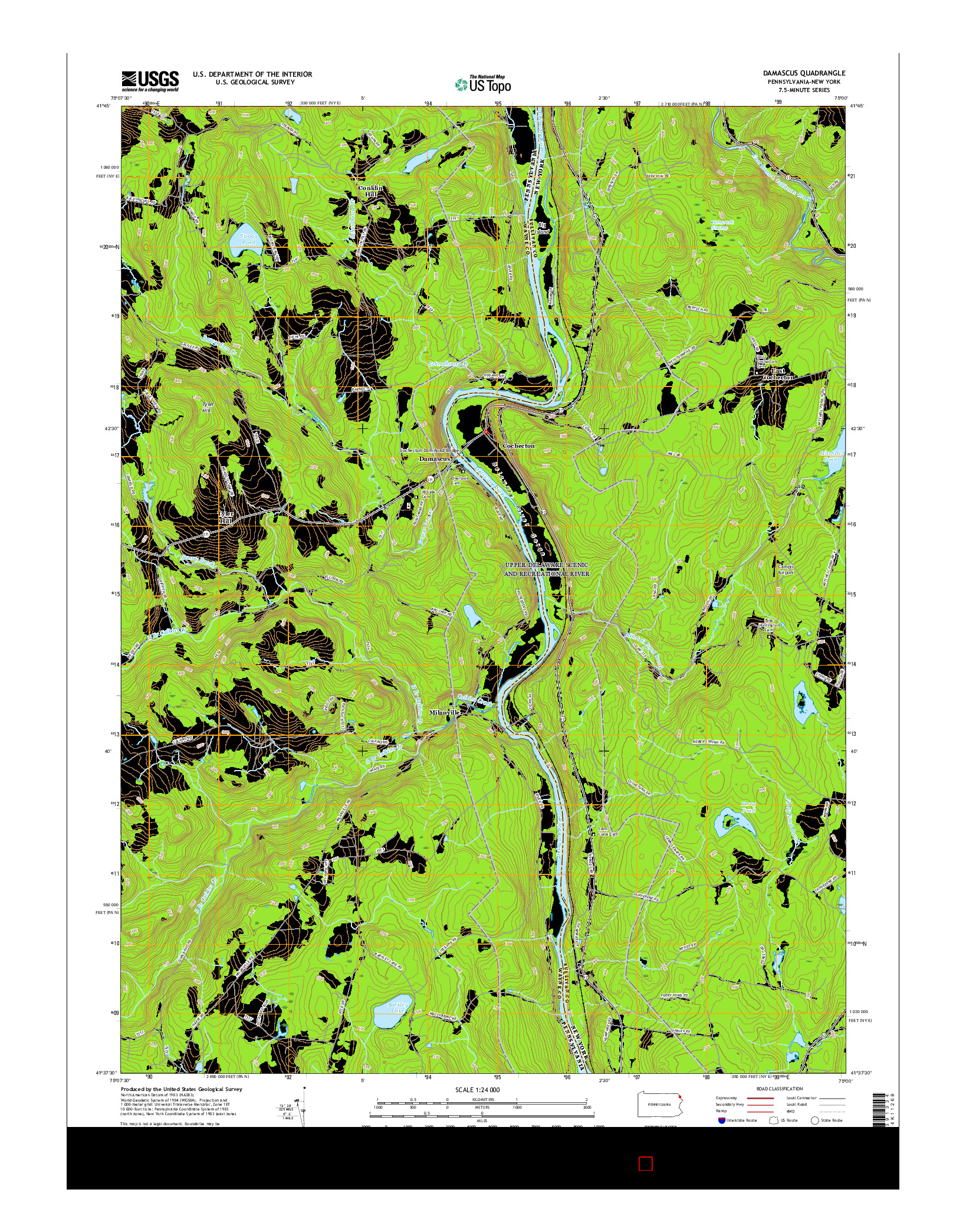 USGS US TOPO 7.5-MINUTE MAP FOR DAMASCUS, PA-NY 2016