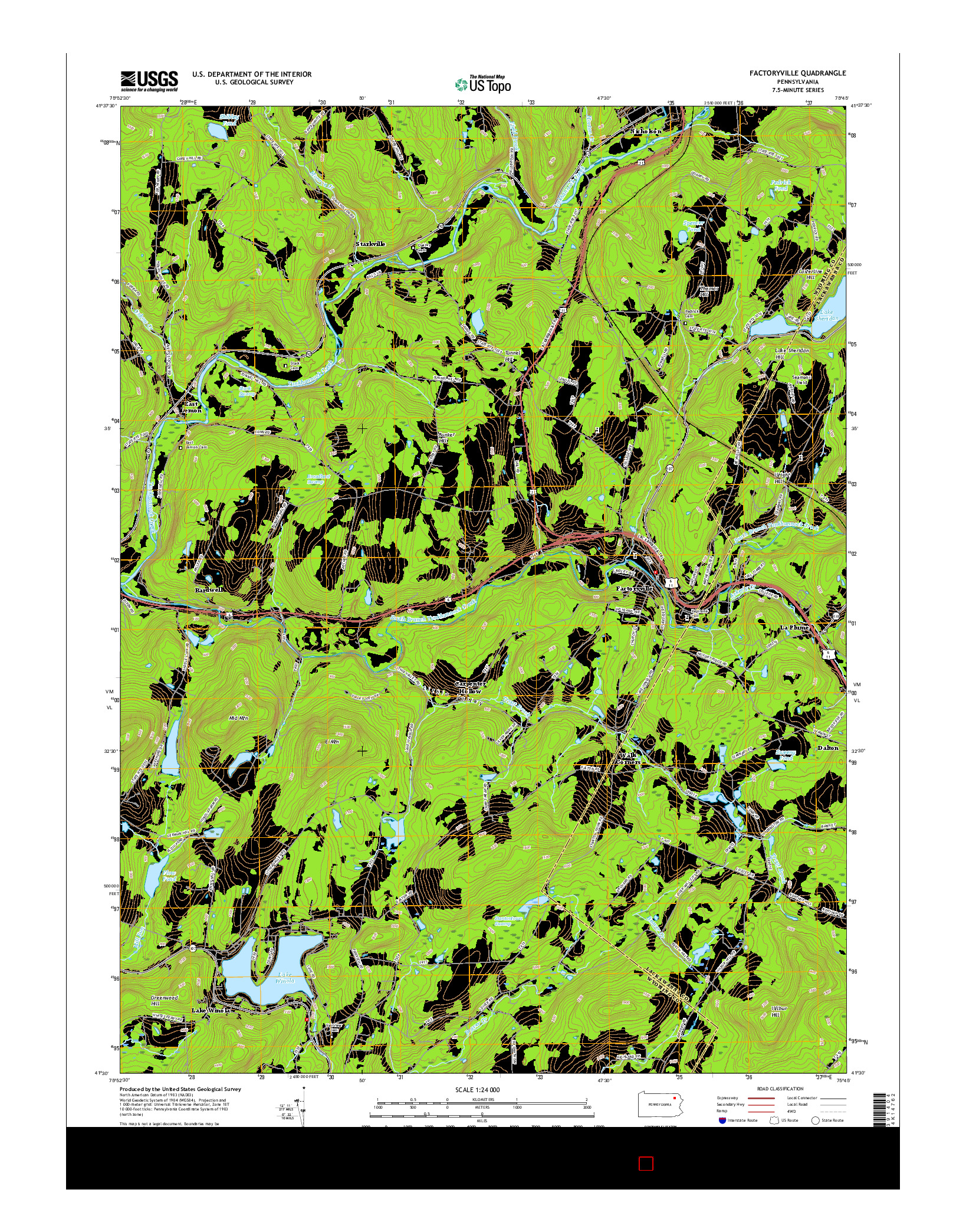 USGS US TOPO 7.5-MINUTE MAP FOR FACTORYVILLE, PA 2016