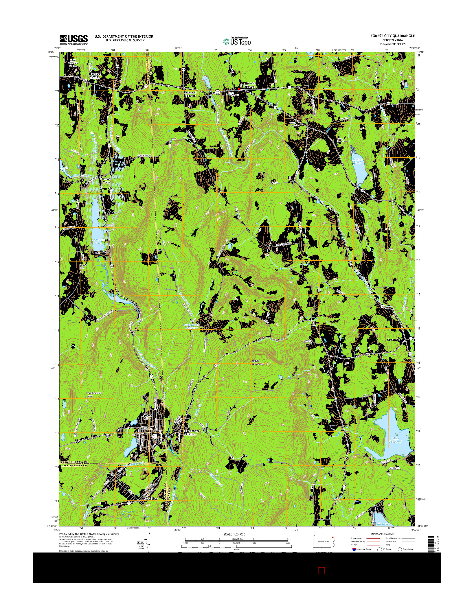 USGS US TOPO 7.5-MINUTE MAP FOR FOREST CITY, PA 2016