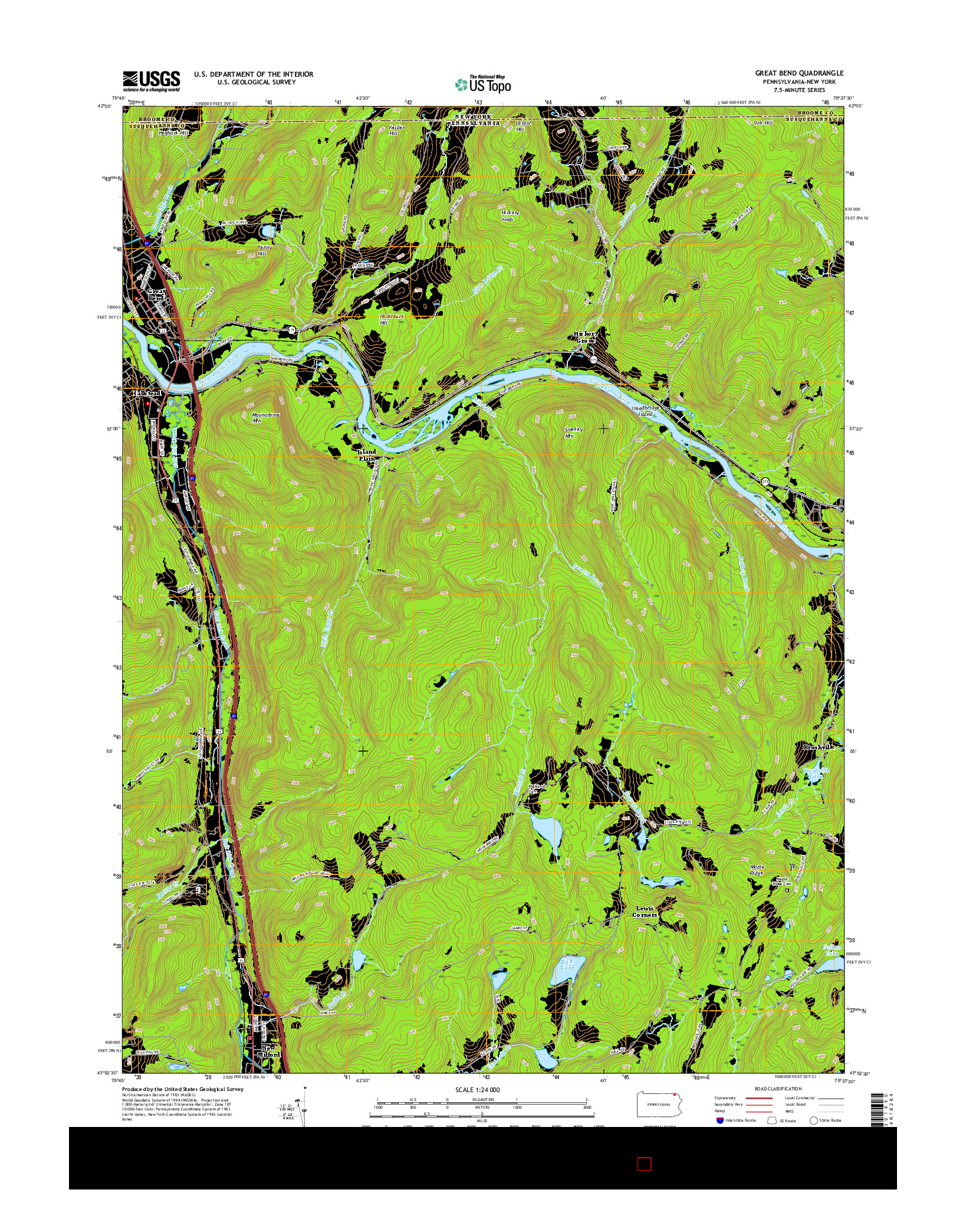 USGS US TOPO 7.5-MINUTE MAP FOR GREAT BEND, PA-NY 2016