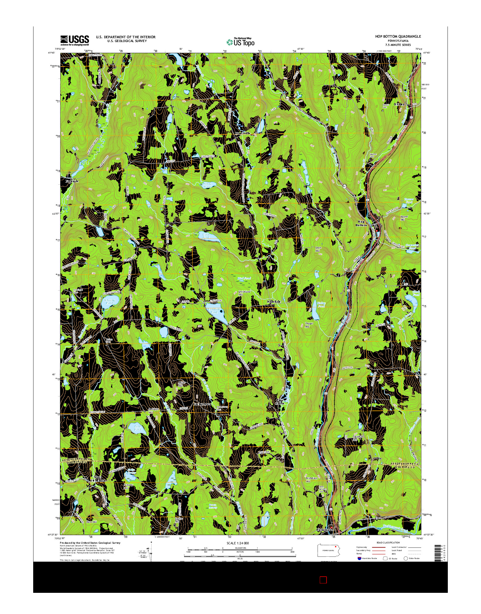 USGS US TOPO 7.5-MINUTE MAP FOR HOP BOTTOM, PA 2016