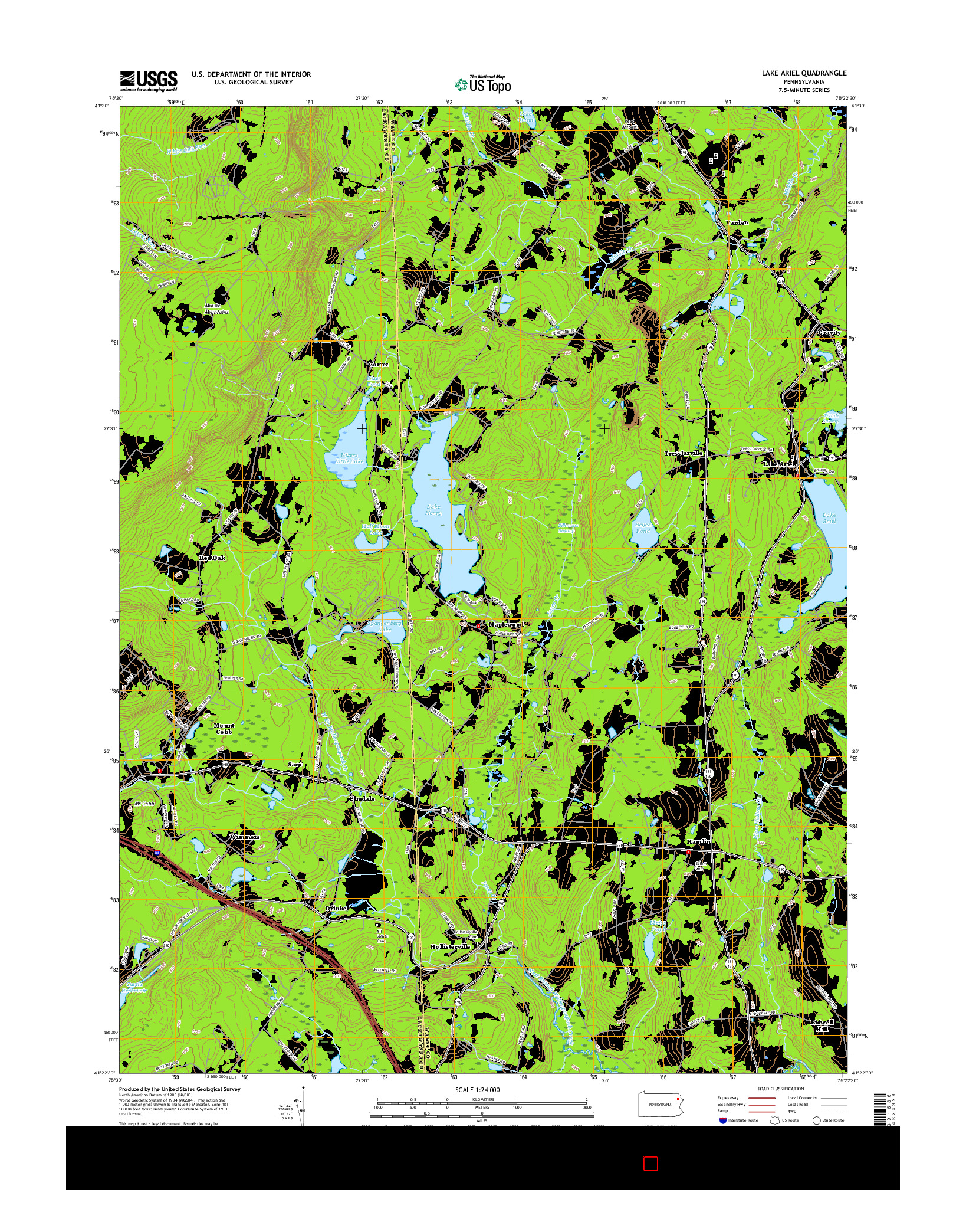 USGS US TOPO 7.5-MINUTE MAP FOR LAKE ARIEL, PA 2016