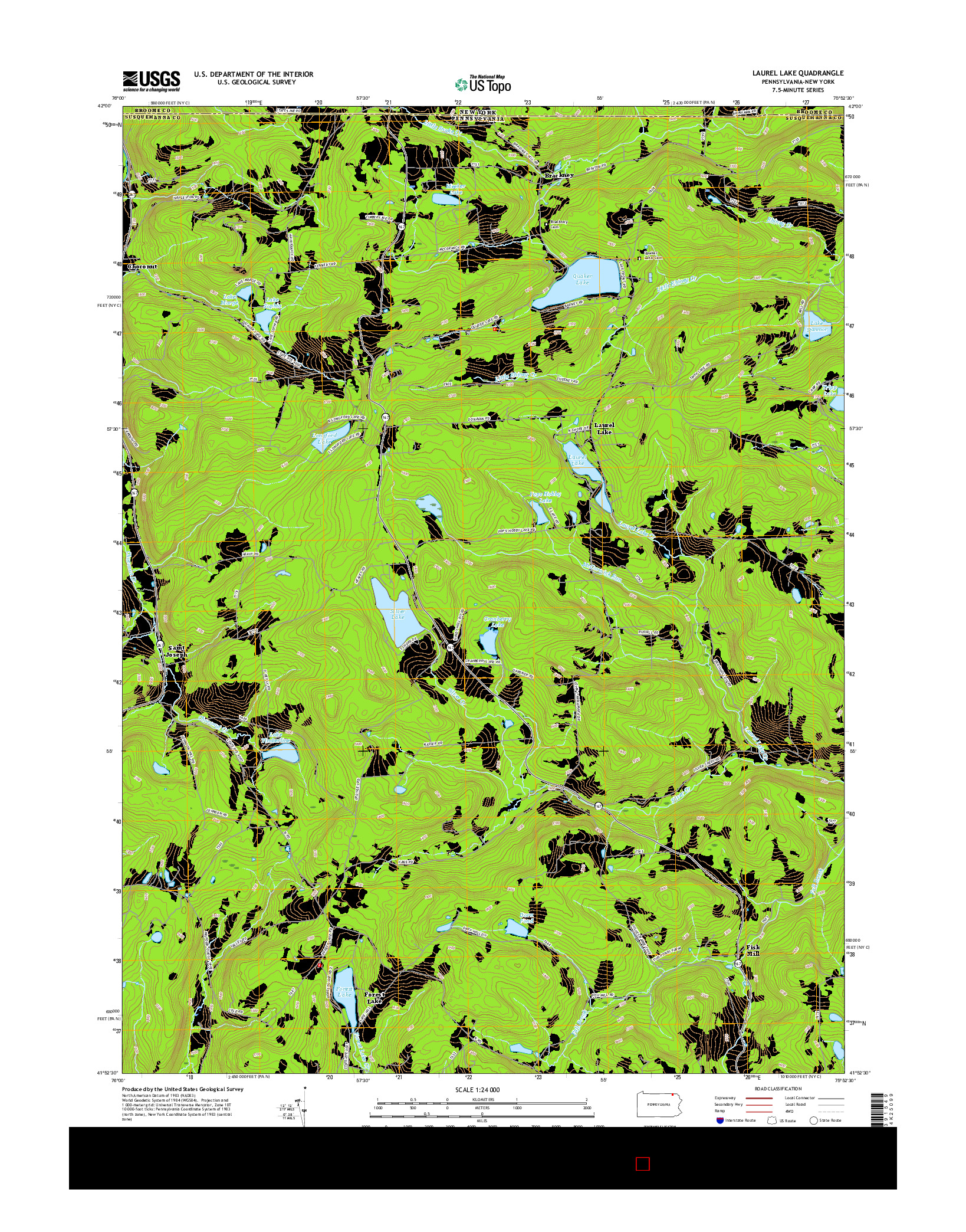 USGS US TOPO 7.5-MINUTE MAP FOR LAUREL LAKE, PA-NY 2016