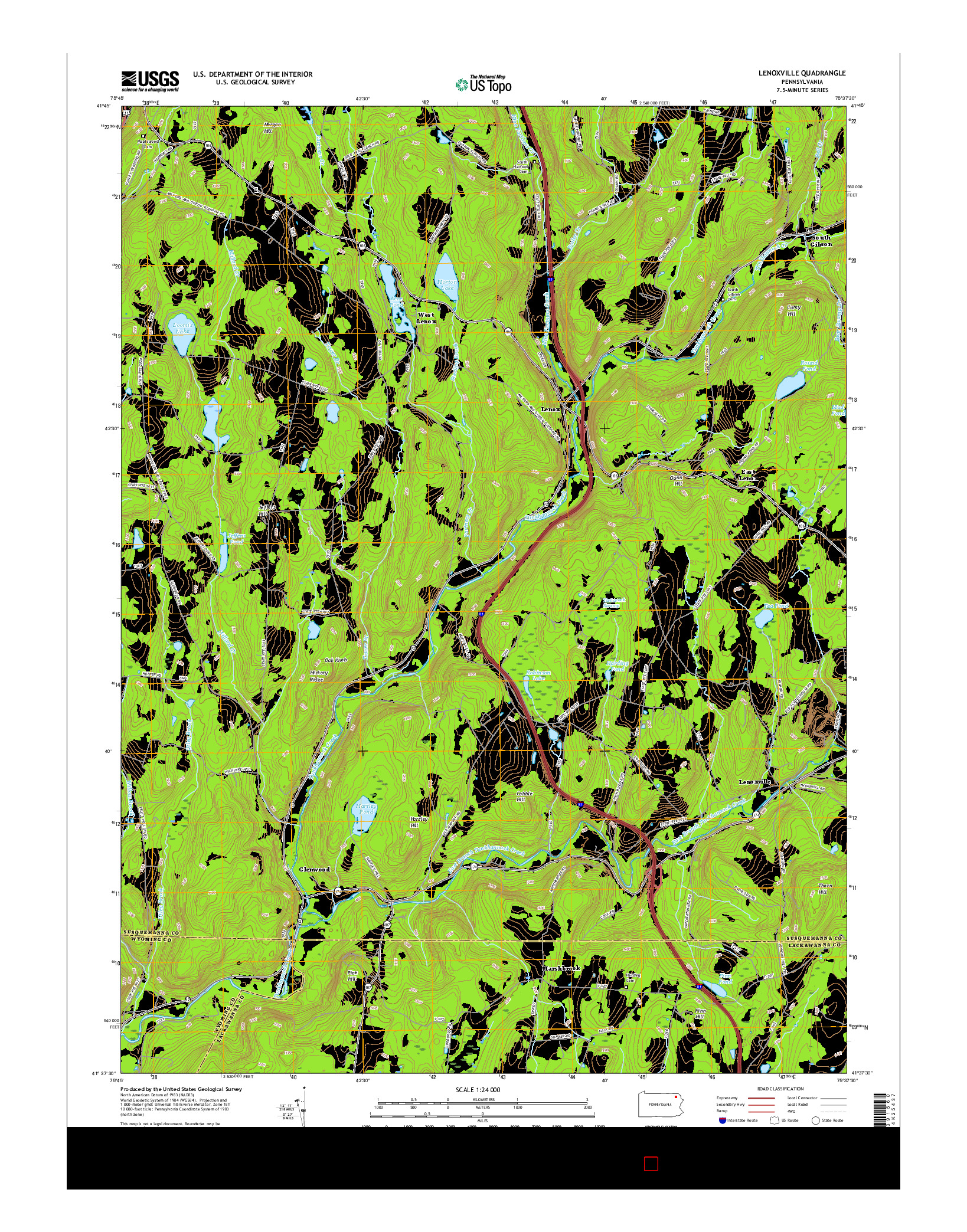 USGS US TOPO 7.5-MINUTE MAP FOR LENOXVILLE, PA 2016