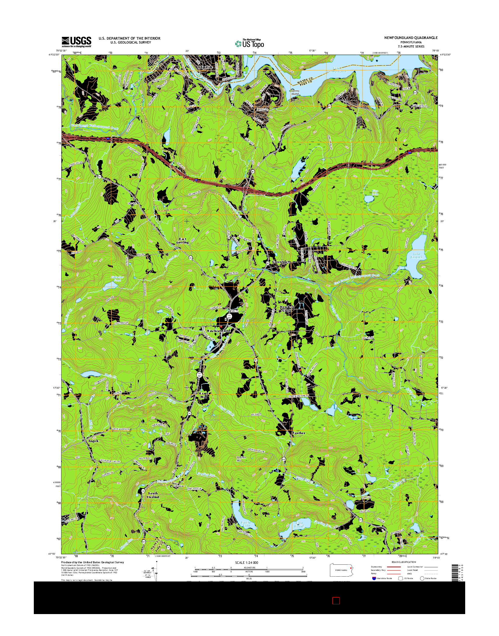 USGS US TOPO 7.5-MINUTE MAP FOR NEWFOUNDLAND, PA 2016