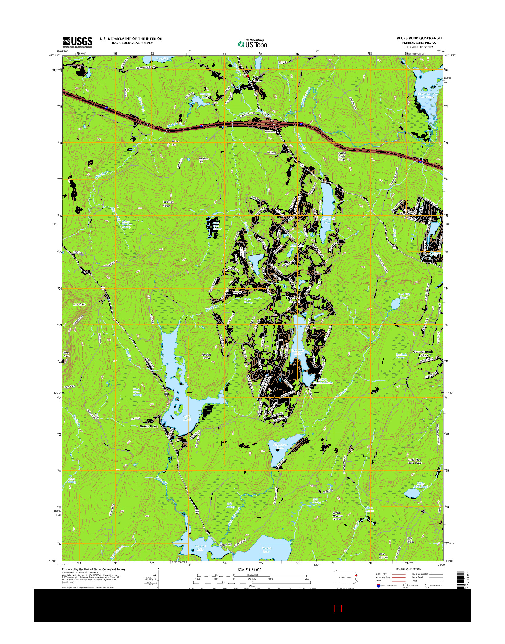 USGS US TOPO 7.5-MINUTE MAP FOR PECKS POND, PA 2016