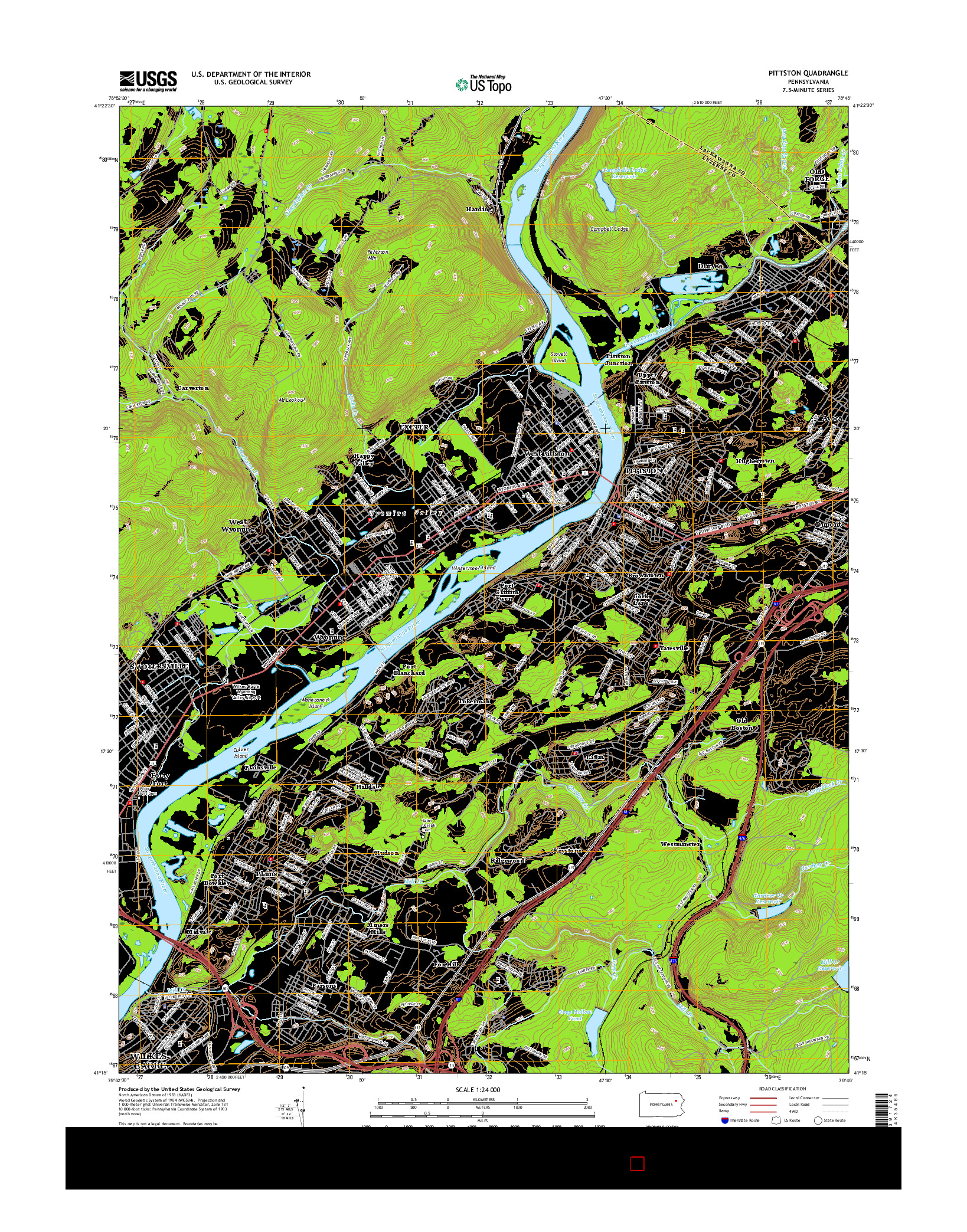 USGS US TOPO 7.5-MINUTE MAP FOR PITTSTON, PA 2016