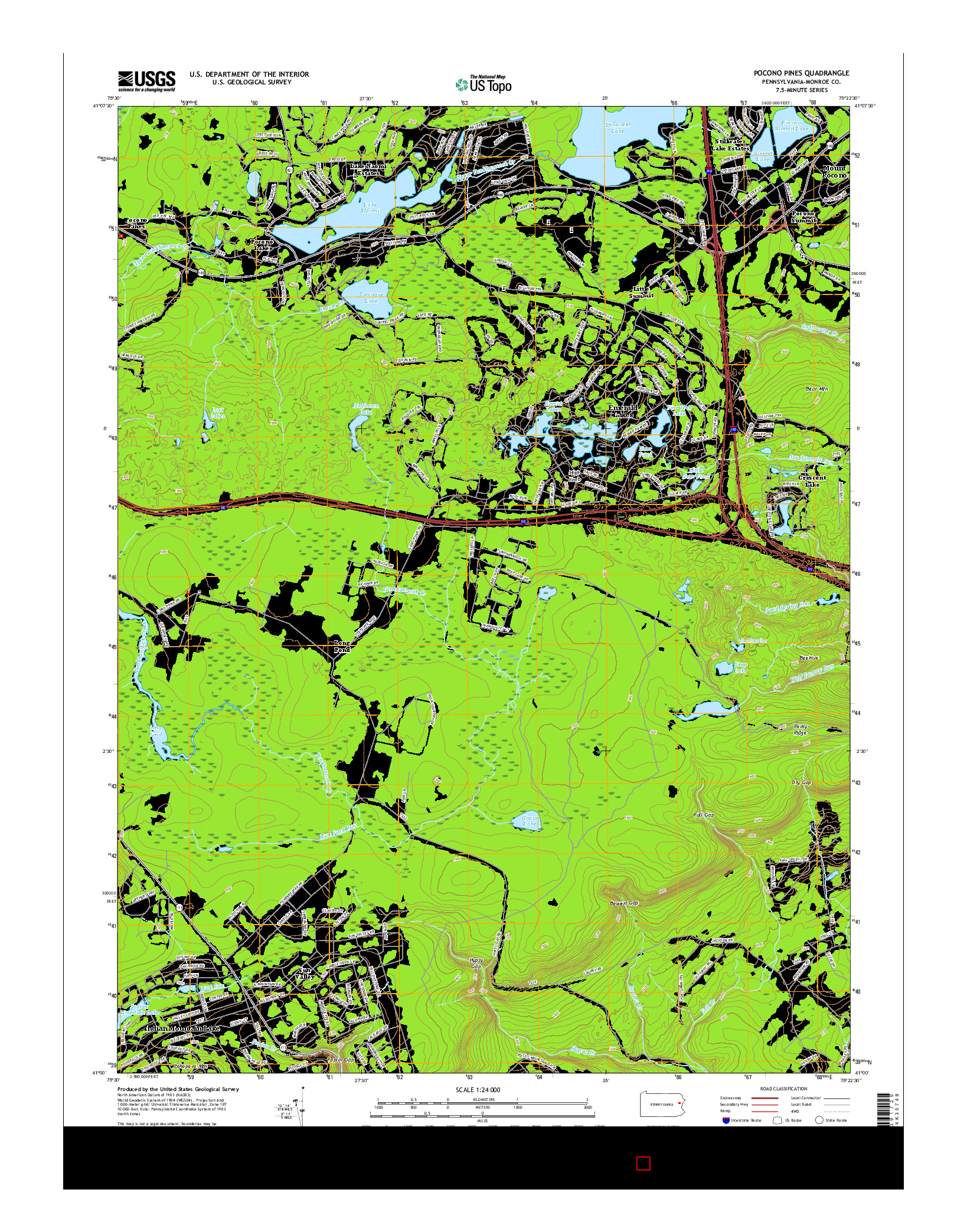 USGS US TOPO 7.5-MINUTE MAP FOR POCONO PINES, PA 2016