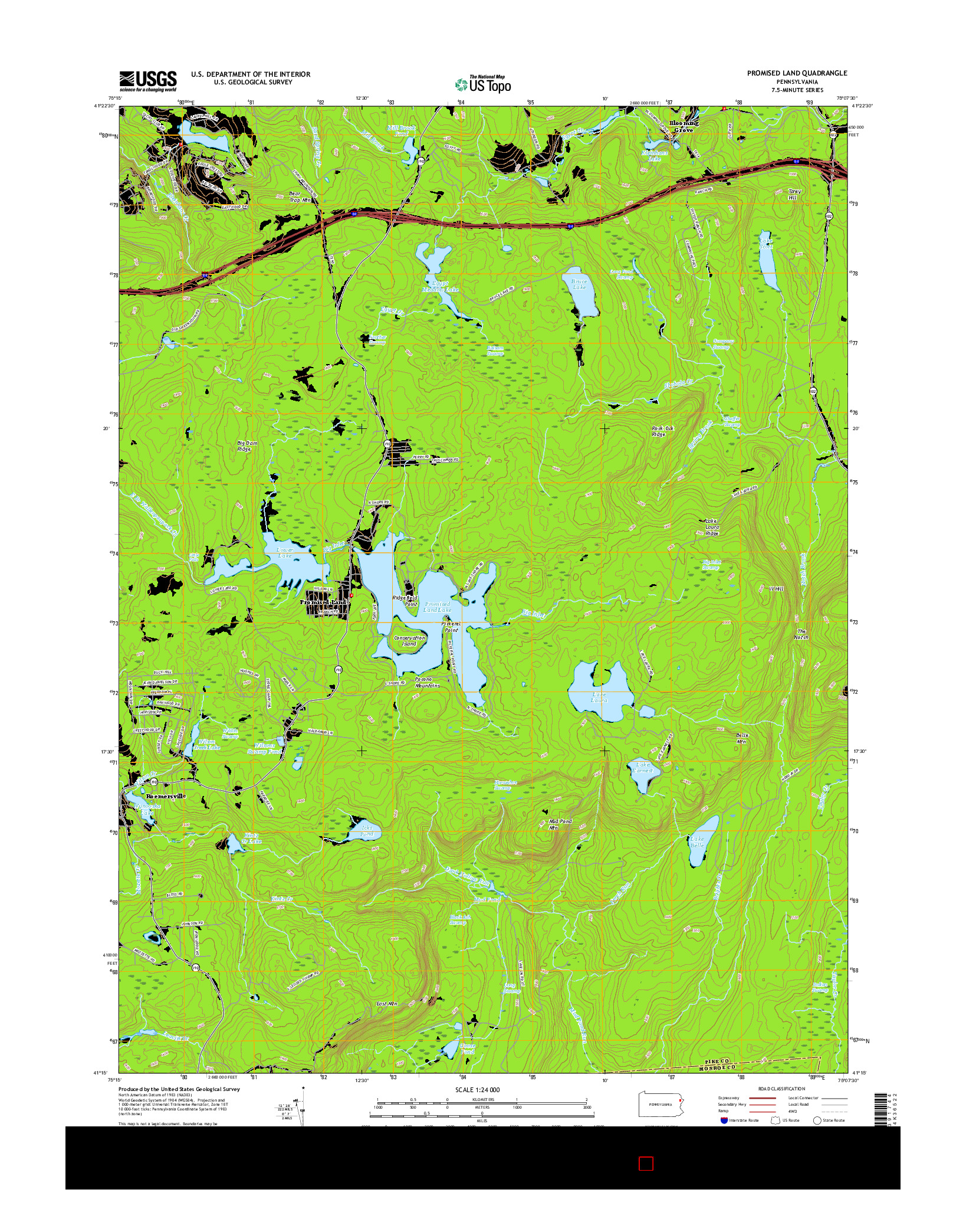 USGS US TOPO 7.5-MINUTE MAP FOR PROMISED LAND, PA 2016