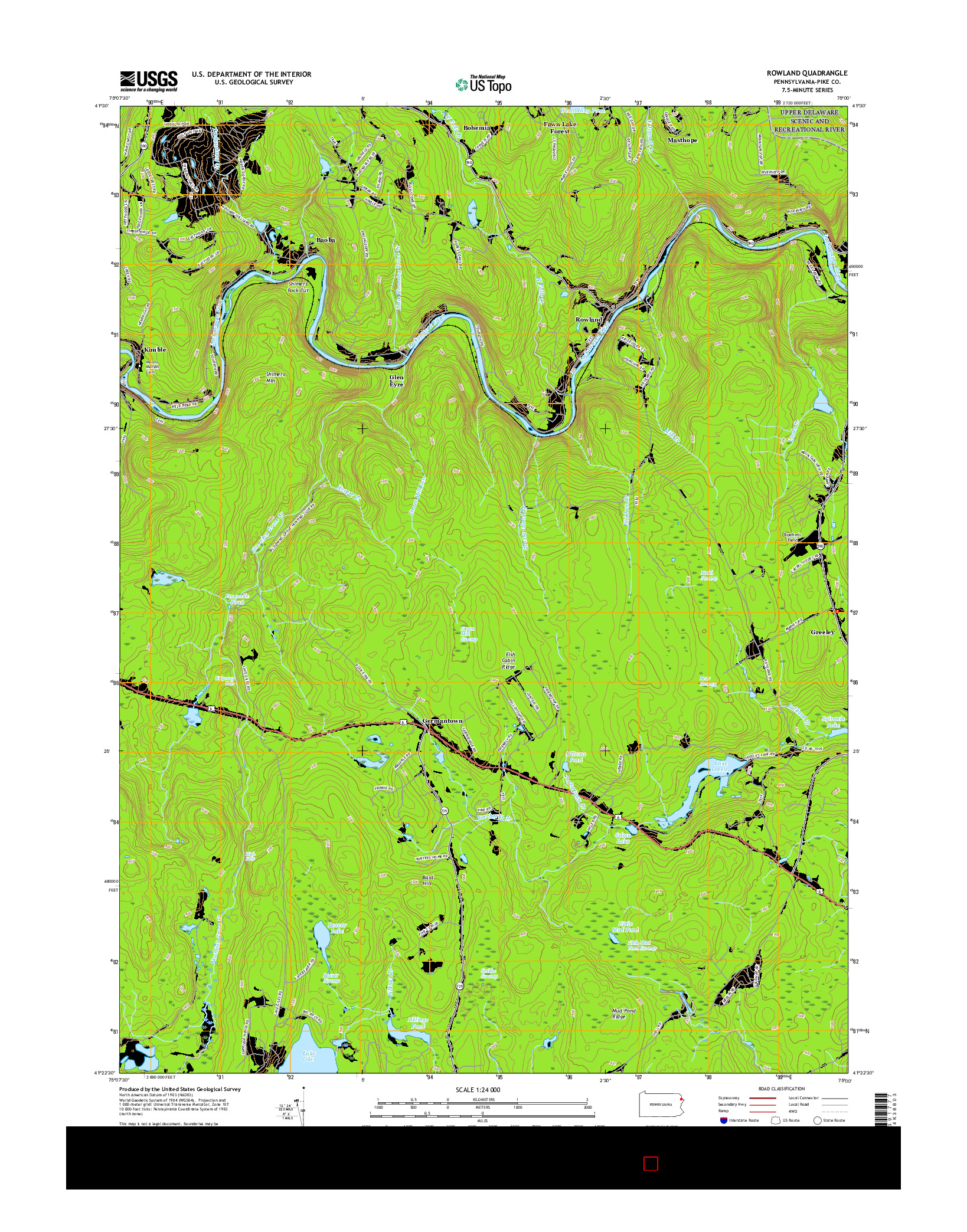 USGS US TOPO 7.5-MINUTE MAP FOR ROWLAND, PA 2016