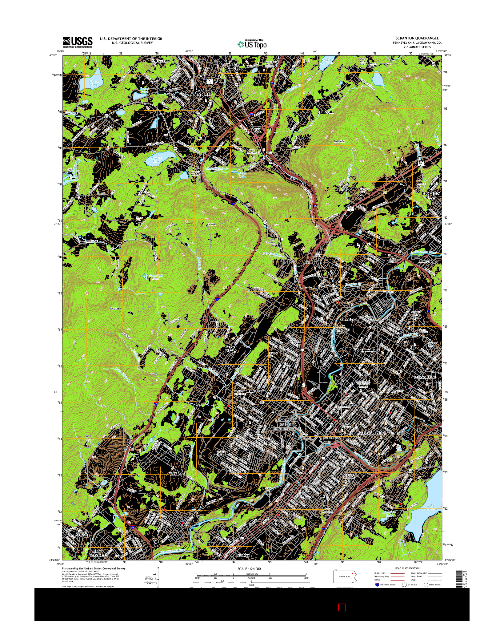 USGS US TOPO 7.5-MINUTE MAP FOR SCRANTON, PA 2016