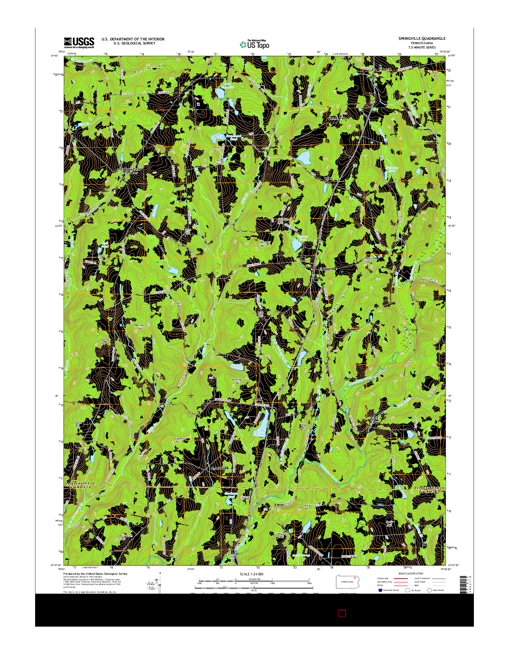 USGS US TOPO 7.5-MINUTE MAP FOR SPRINGVILLE, PA 2016