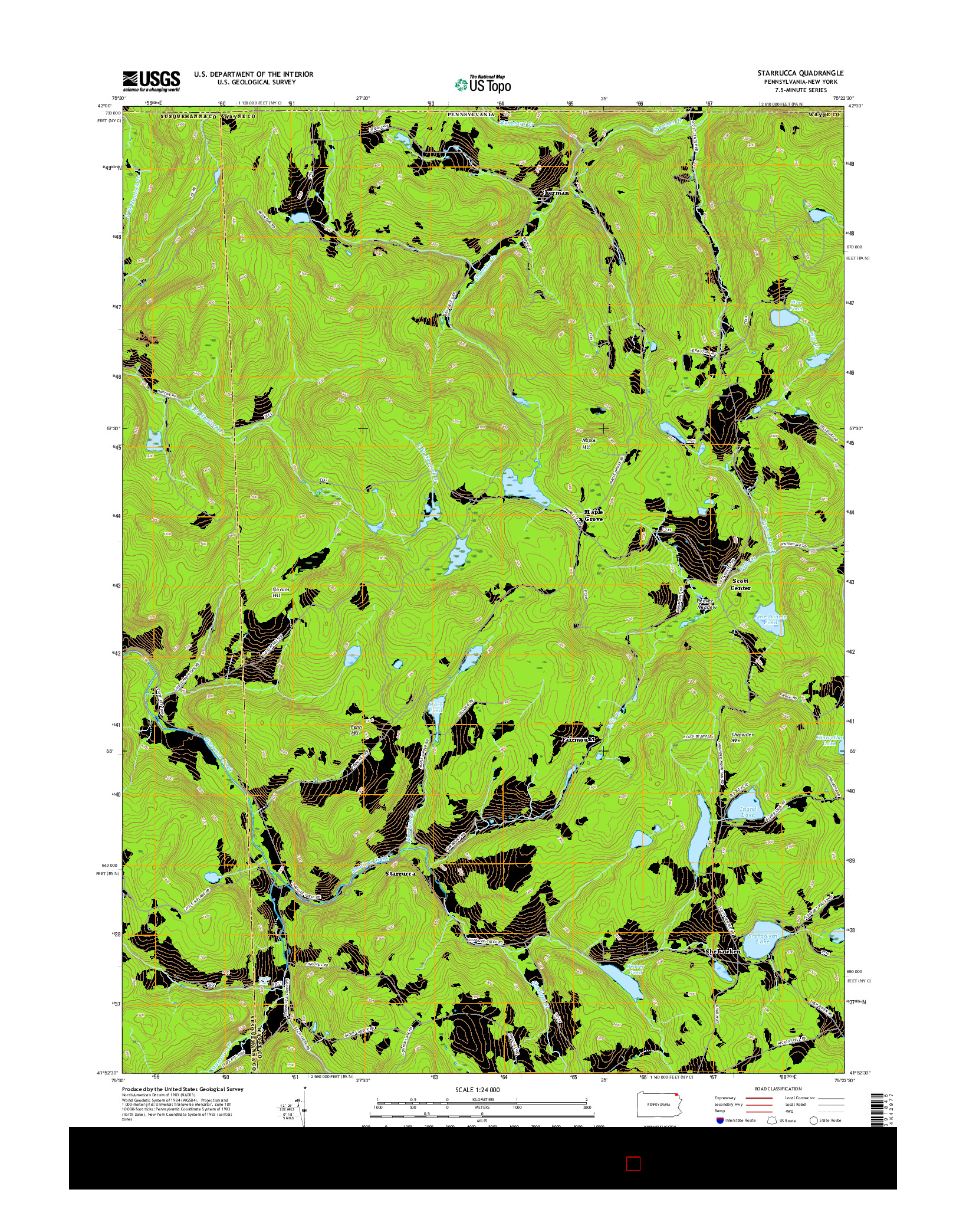 USGS US TOPO 7.5-MINUTE MAP FOR STARRUCCA, PA-NY 2016