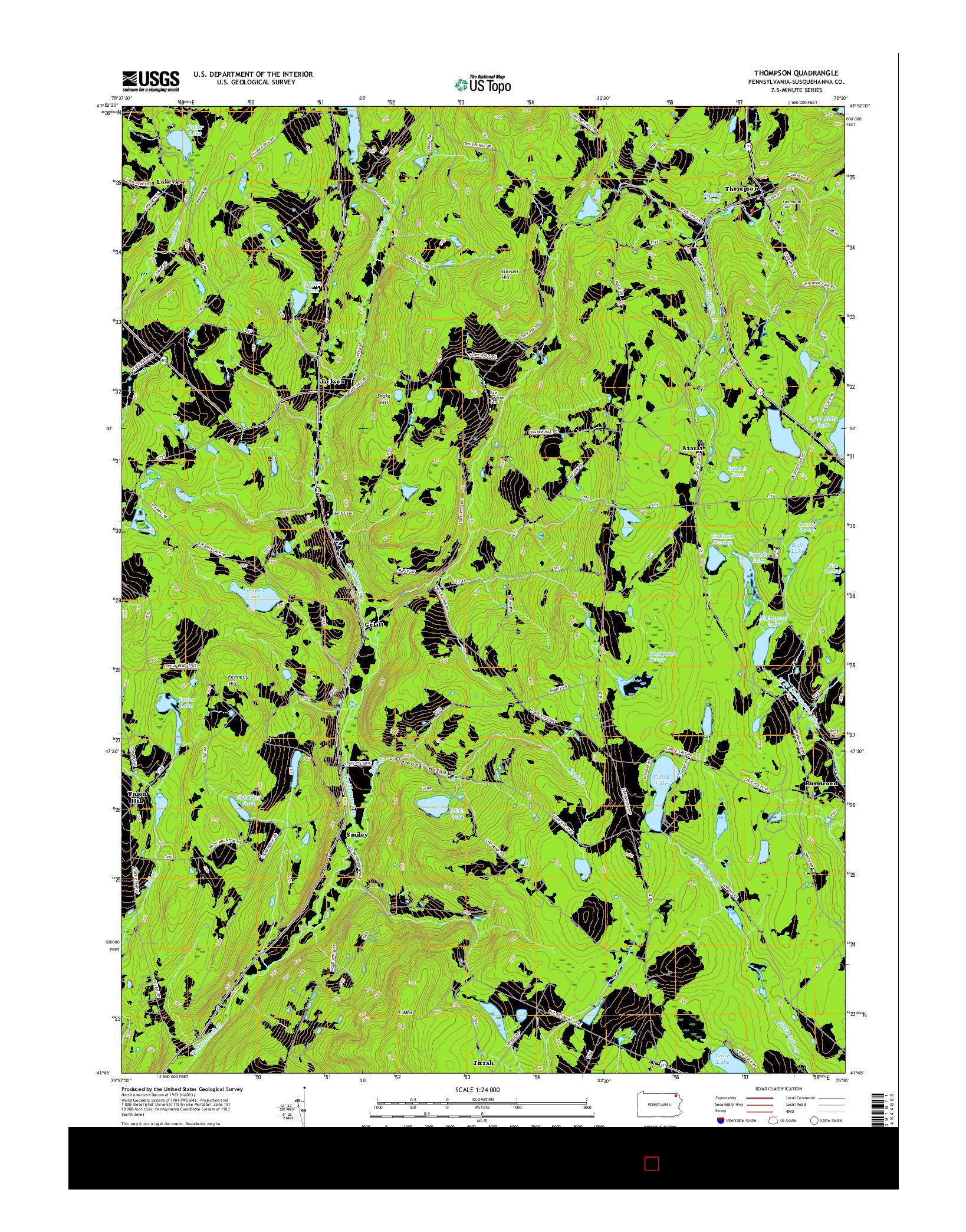 USGS US TOPO 7.5-MINUTE MAP FOR THOMPSON, PA 2016