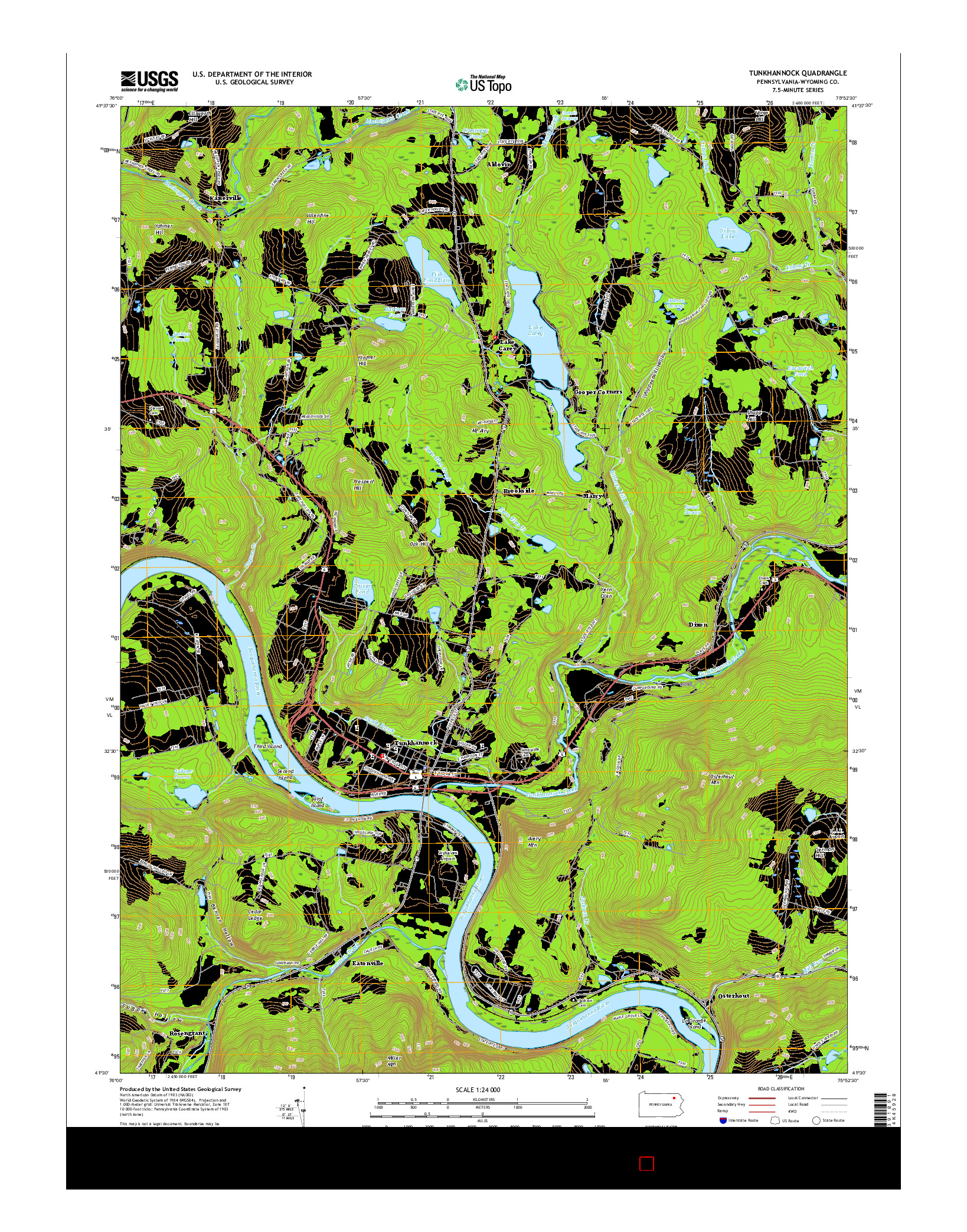 USGS US TOPO 7.5-MINUTE MAP FOR TUNKHANNOCK, PA 2016