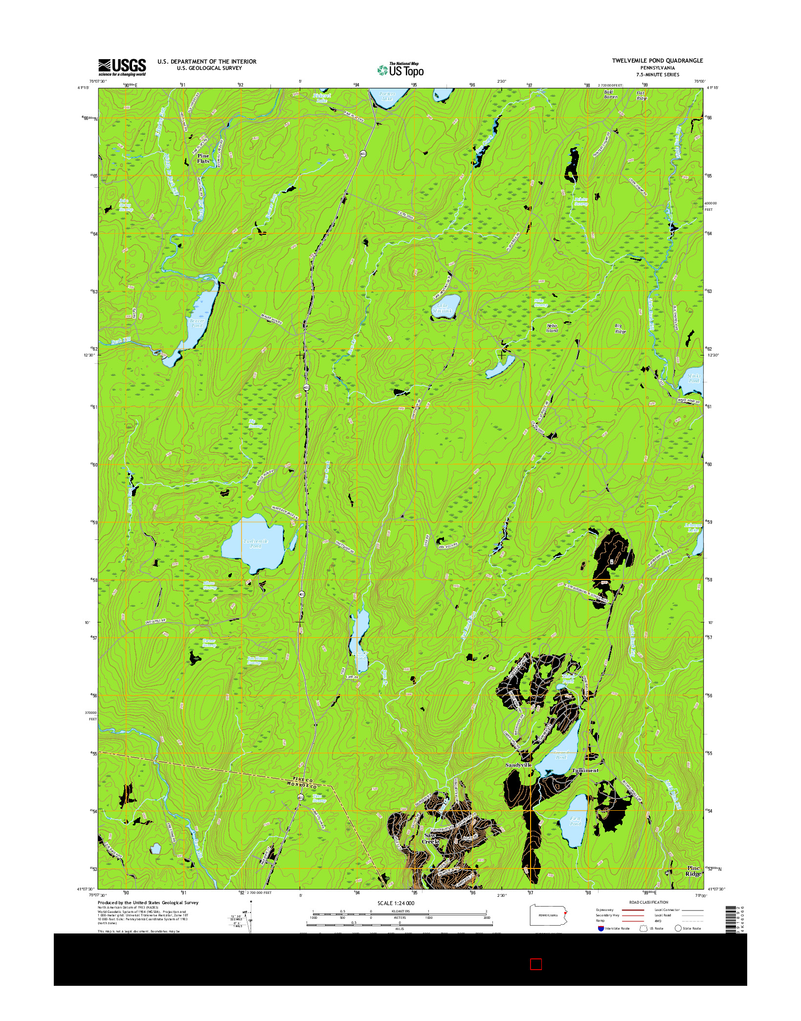 USGS US TOPO 7.5-MINUTE MAP FOR TWELVEMILE POND, PA 2016