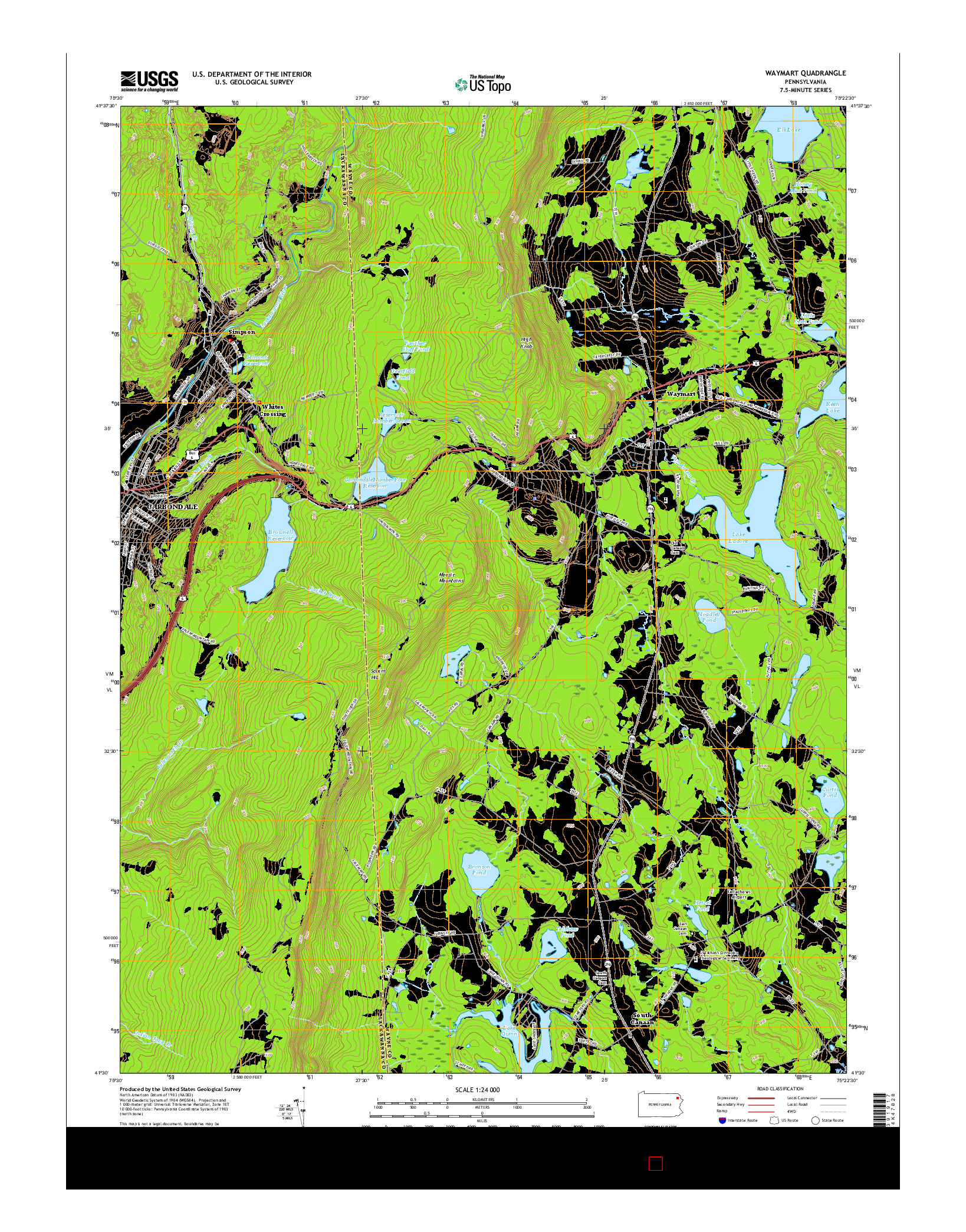 USGS US TOPO 7.5-MINUTE MAP FOR WAYMART, PA 2016