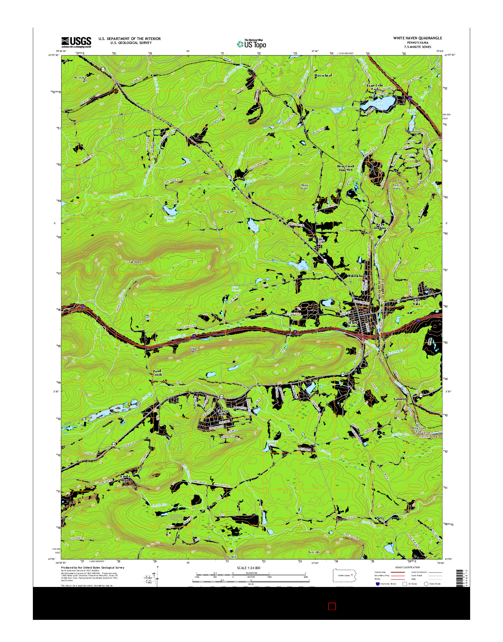 USGS US TOPO 7.5-MINUTE MAP FOR WHITE HAVEN, PA 2016