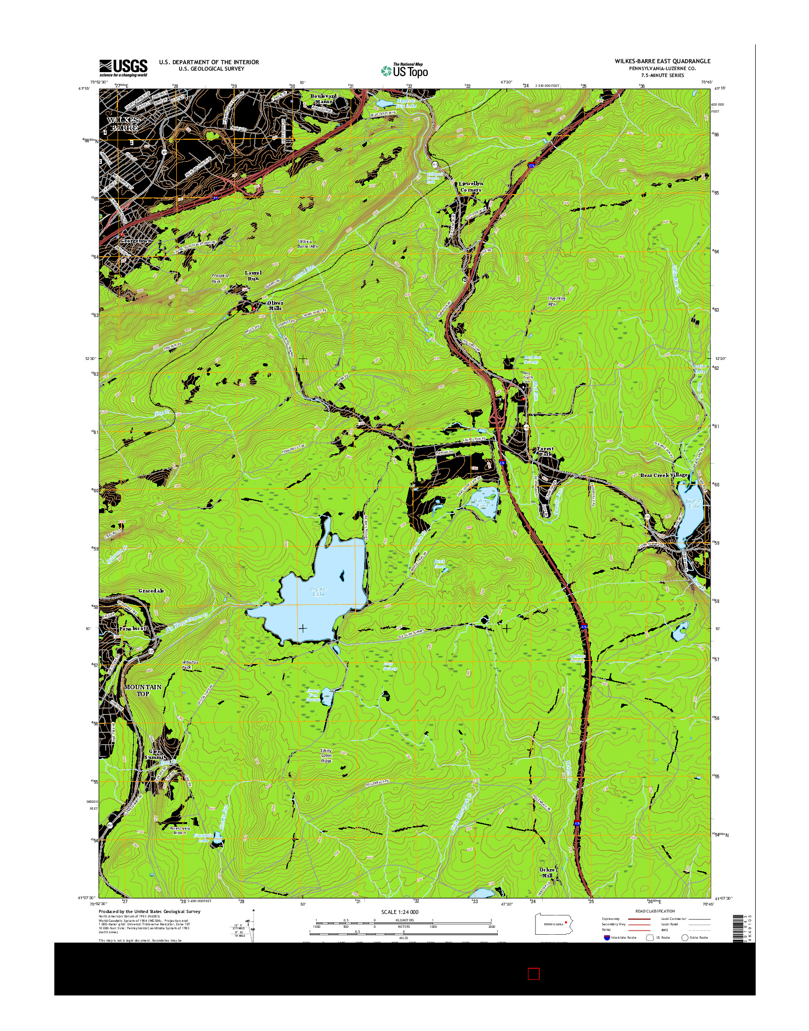 USGS US TOPO 7.5-MINUTE MAP FOR WILKES-BARRE EAST, PA 2016