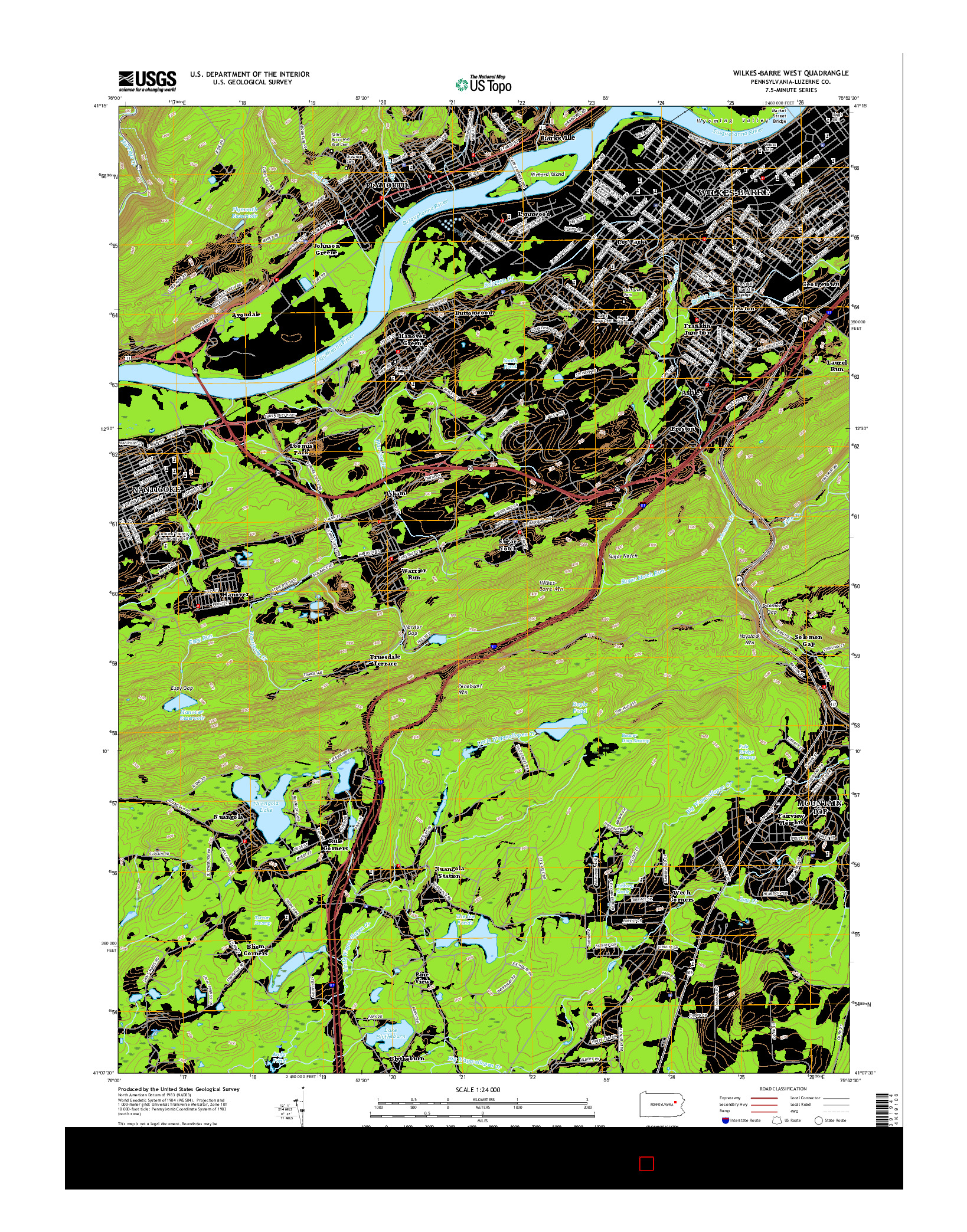 USGS US TOPO 7.5-MINUTE MAP FOR WILKES-BARRE WEST, PA 2016