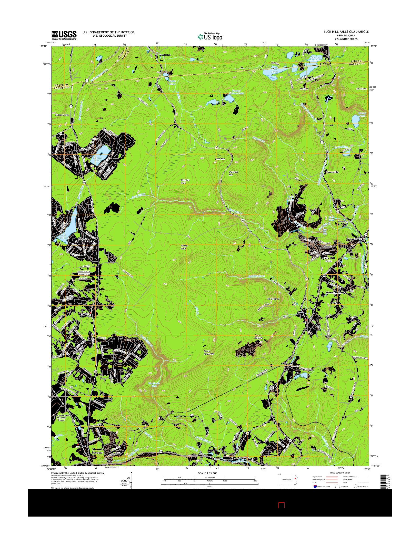 USGS US TOPO 7.5-MINUTE MAP FOR BUCK HILL FALLS, PA 2016