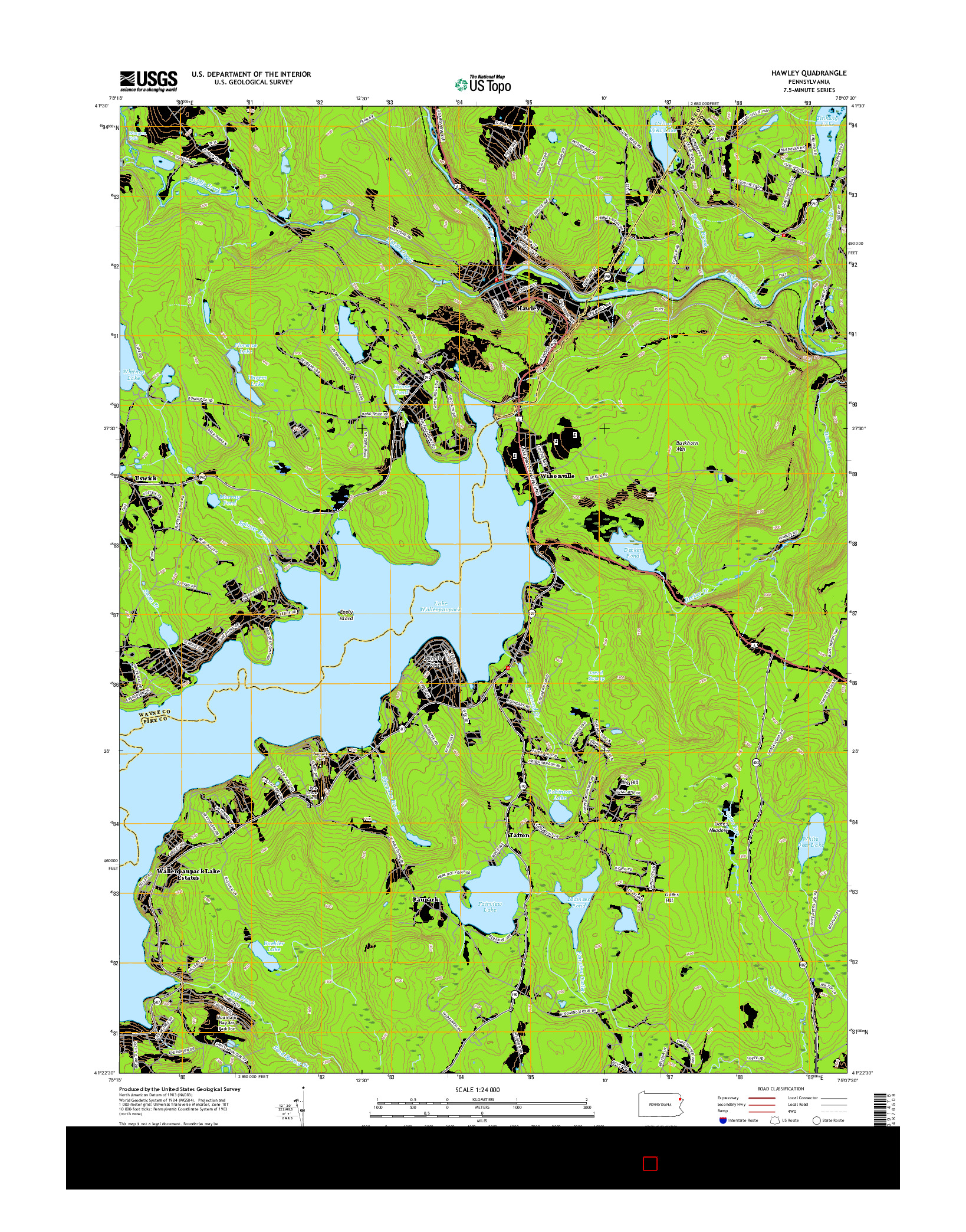 USGS US TOPO 7.5-MINUTE MAP FOR HAWLEY, PA 2016