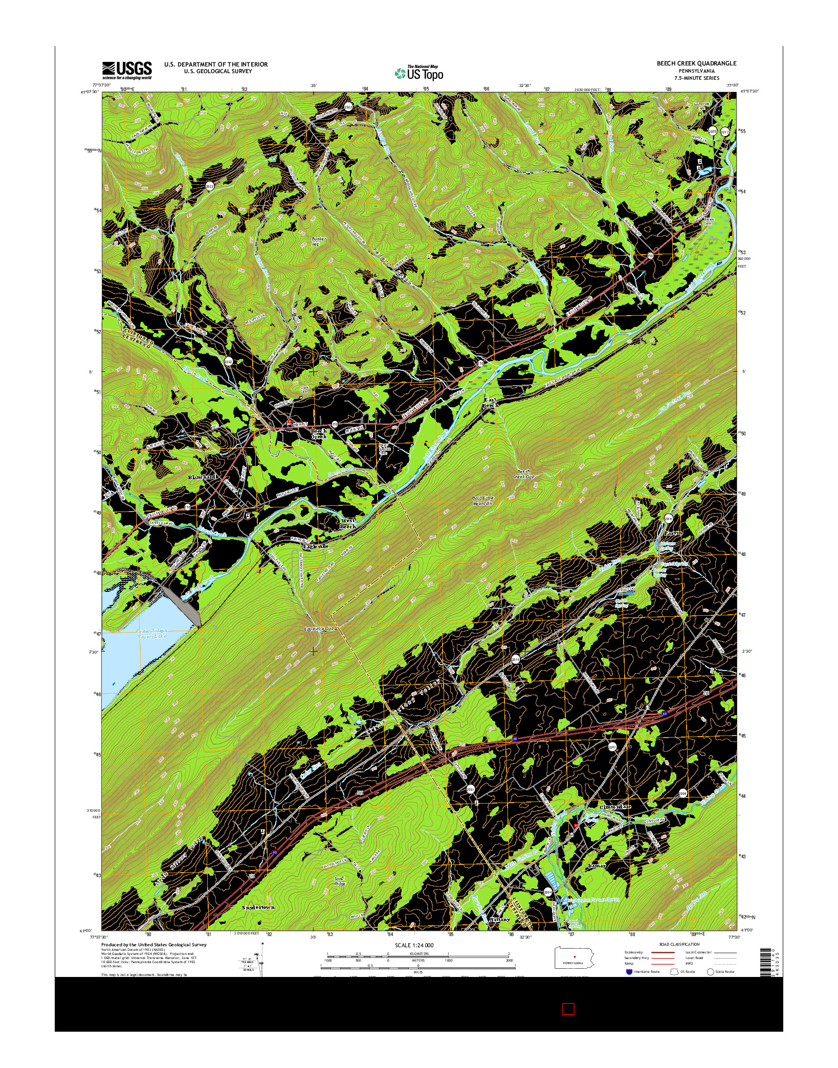 USGS US TOPO 7.5-MINUTE MAP FOR BEECH CREEK, PA 2016